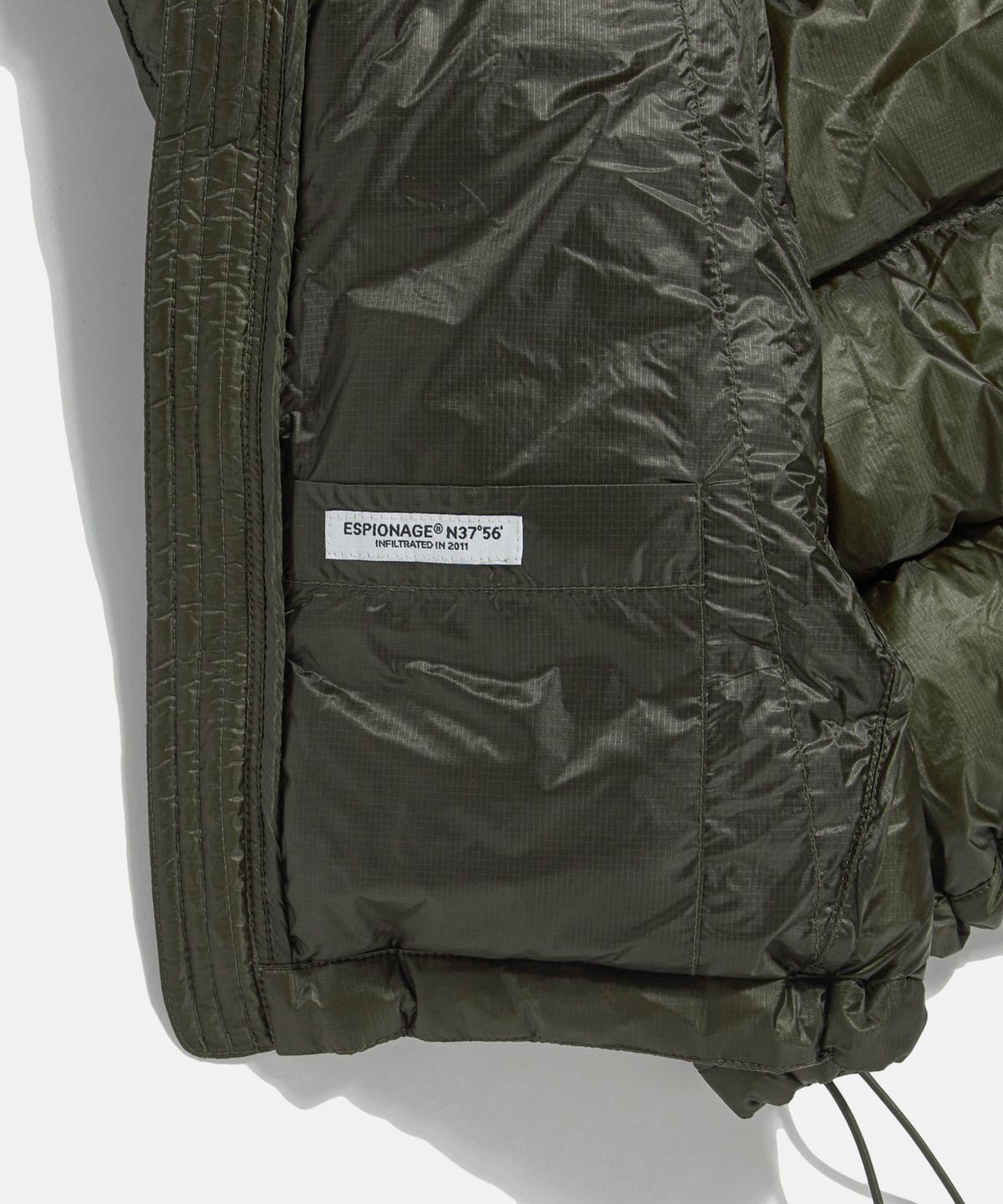 에스피오나지(ESPIONAGE) Sheer Shell Padded Jacket Olive