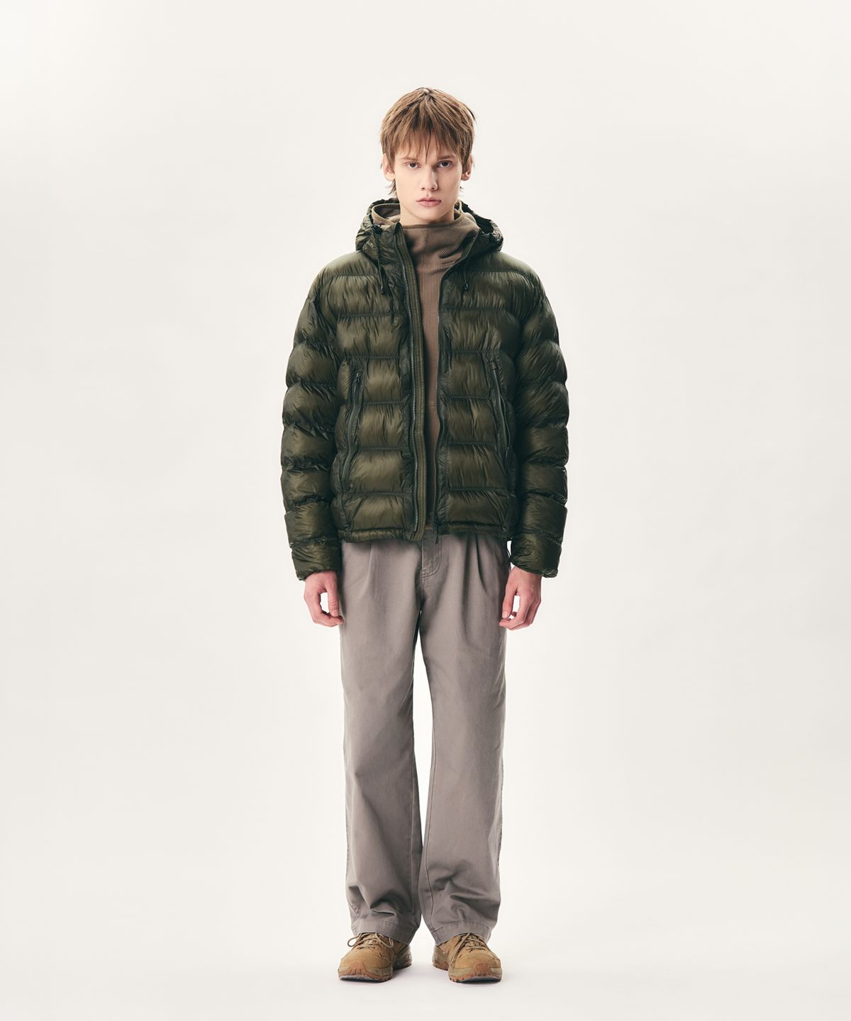 에스피오나지(ESPIONAGE) Sheer Shell Padded Jacket Olive