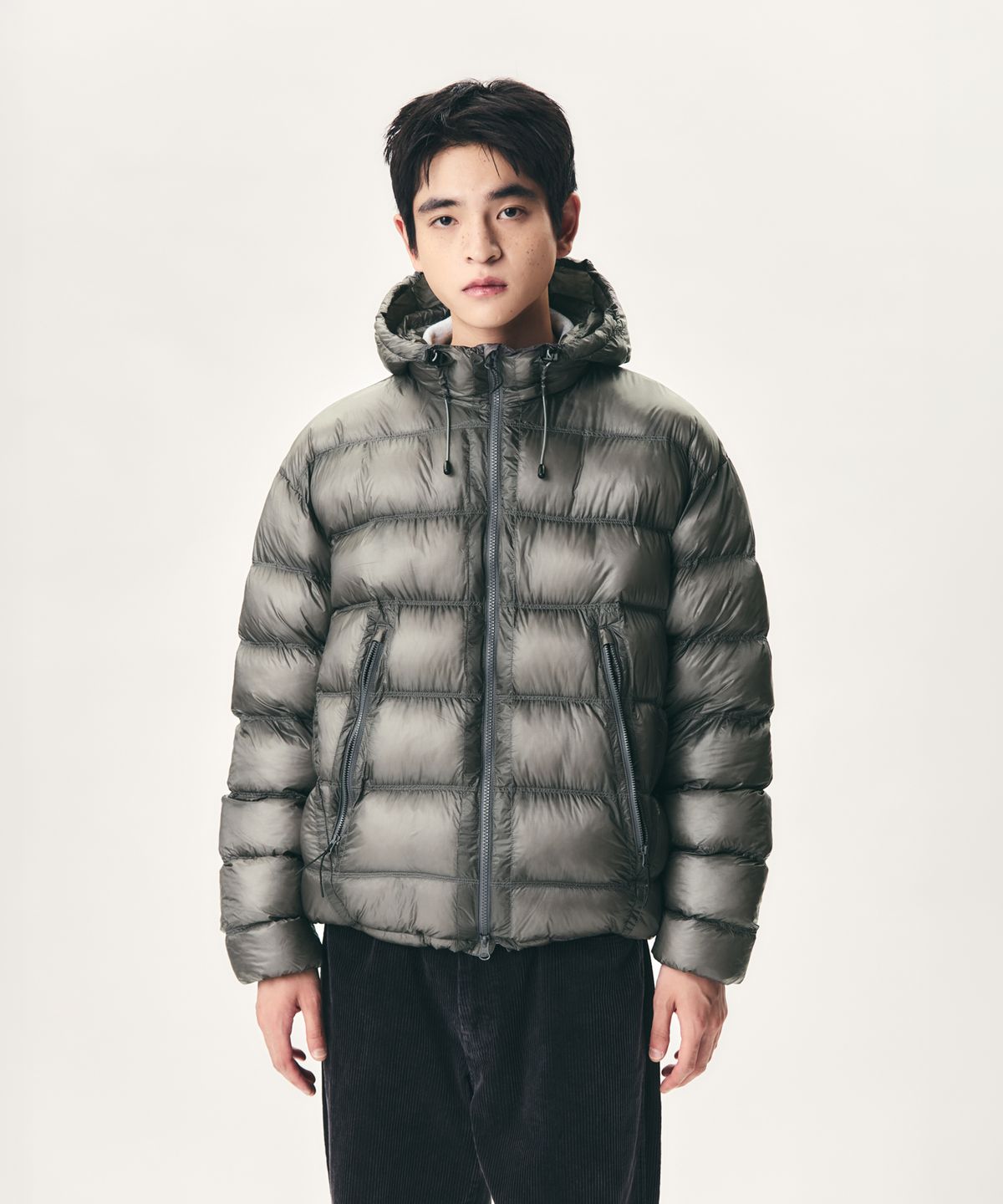에스피오나지(ESPIONAGE) Sheer Shell Padded Jacket Grey