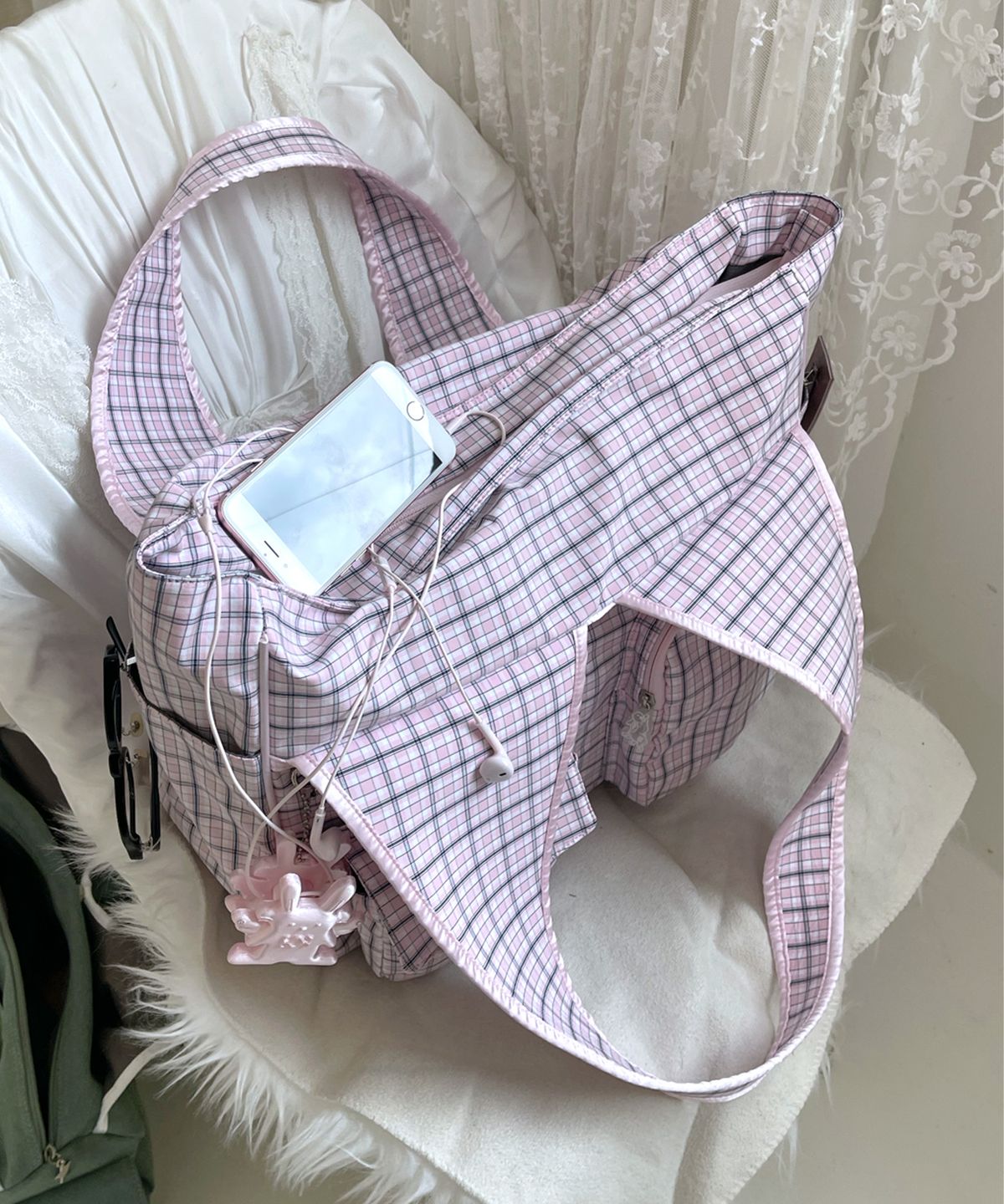 시월107(SIWL107) TIDI Work Bag (Check Pink)
