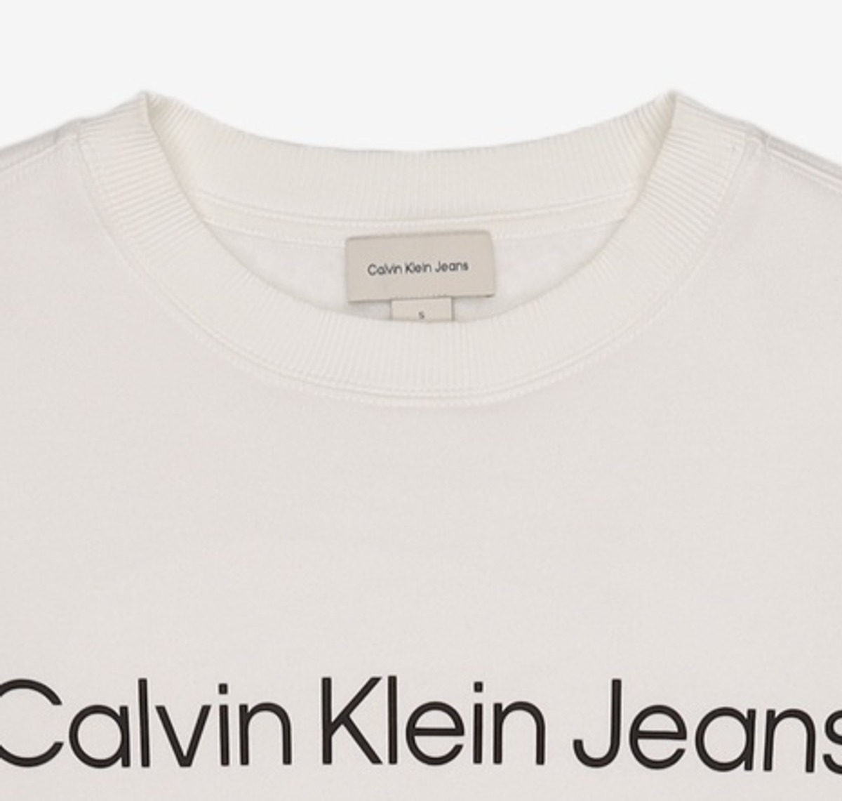 캘빈클라인 진(CALVIN KLEIN JEANS) 남성 레귤러핏 인스티튜셔널 로고 기모 스웻셔츠 화이트 J326967YAF S