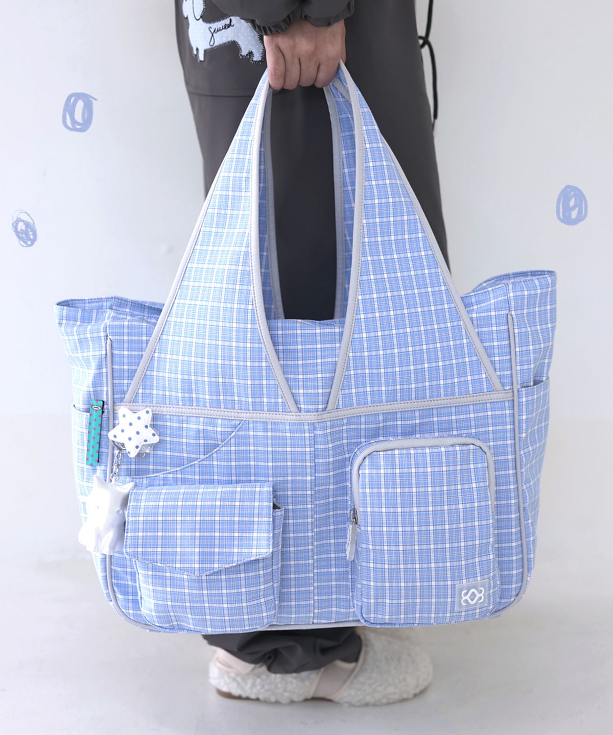 시월107(SIWL107) TIDI Work Bag (Check Blue)