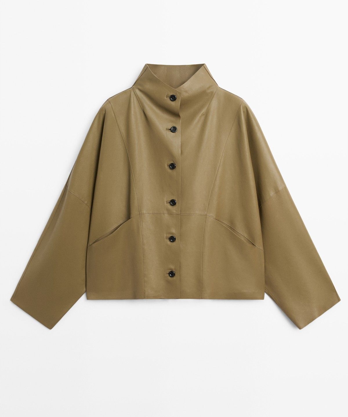 마시모두띠(MASSIMO DUTTI) 나파 가죽 하이넥 크롭 재킷