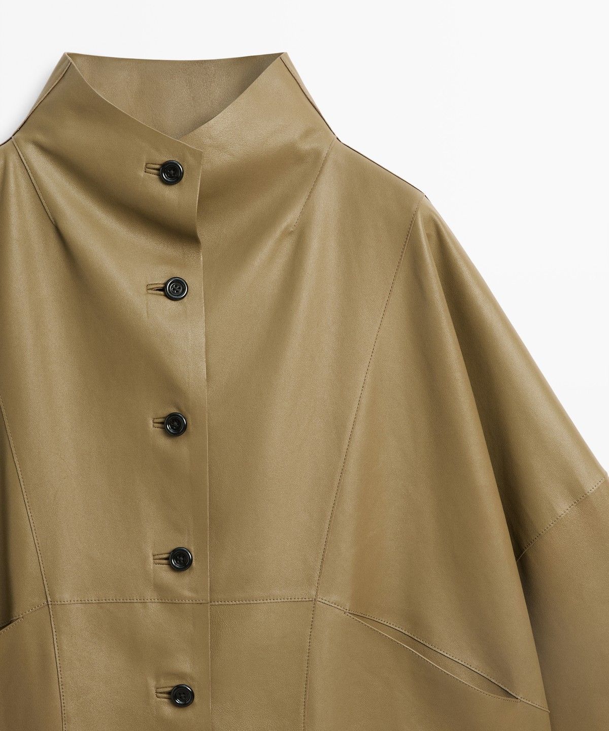 마시모두띠(MASSIMO DUTTI) 나파 가죽 하이넥 크롭 재킷