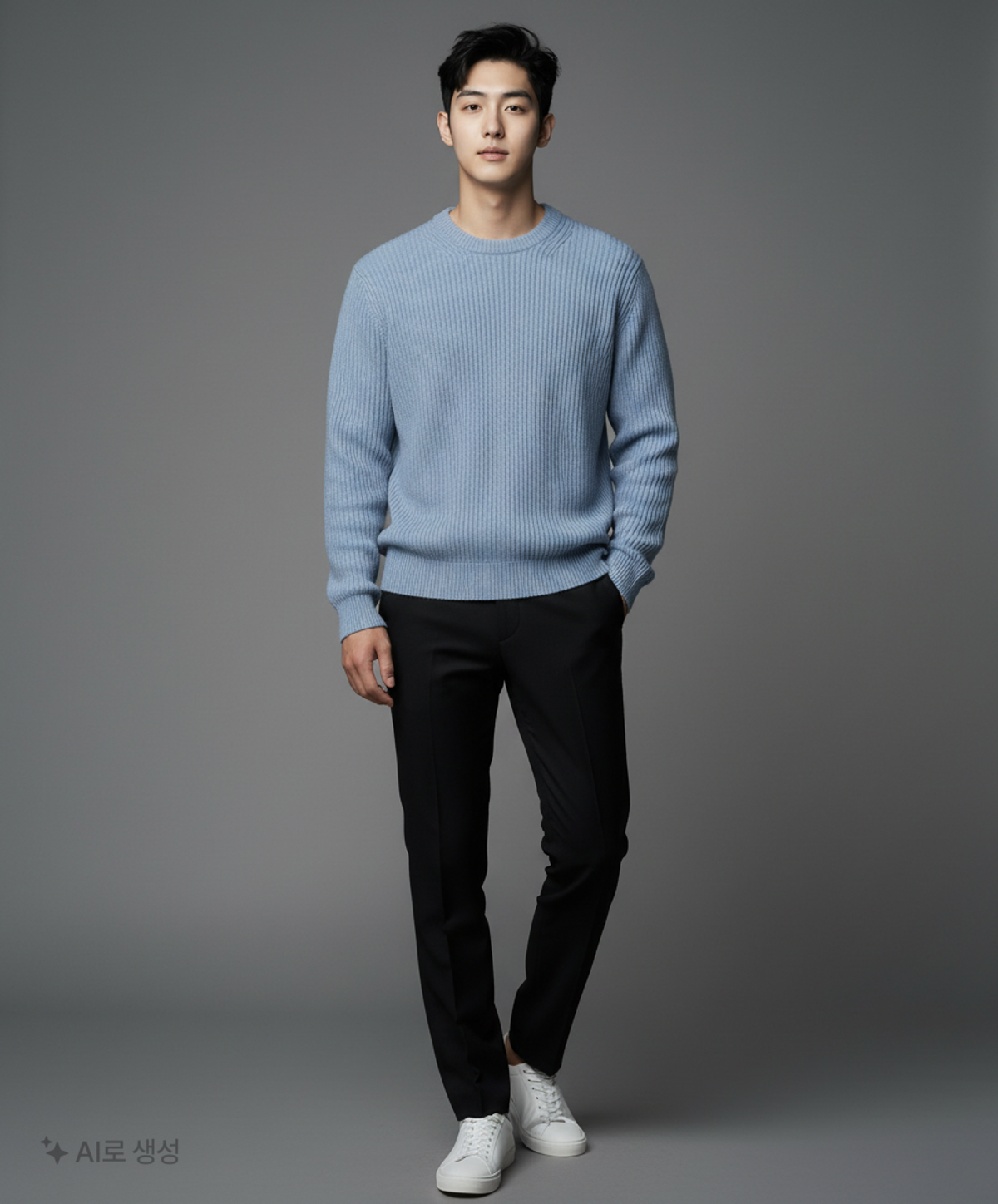 무신사 스탠다드(MUSINSA STANDARD) 에센셜 크루 넥 니트 [블루 그레이] L