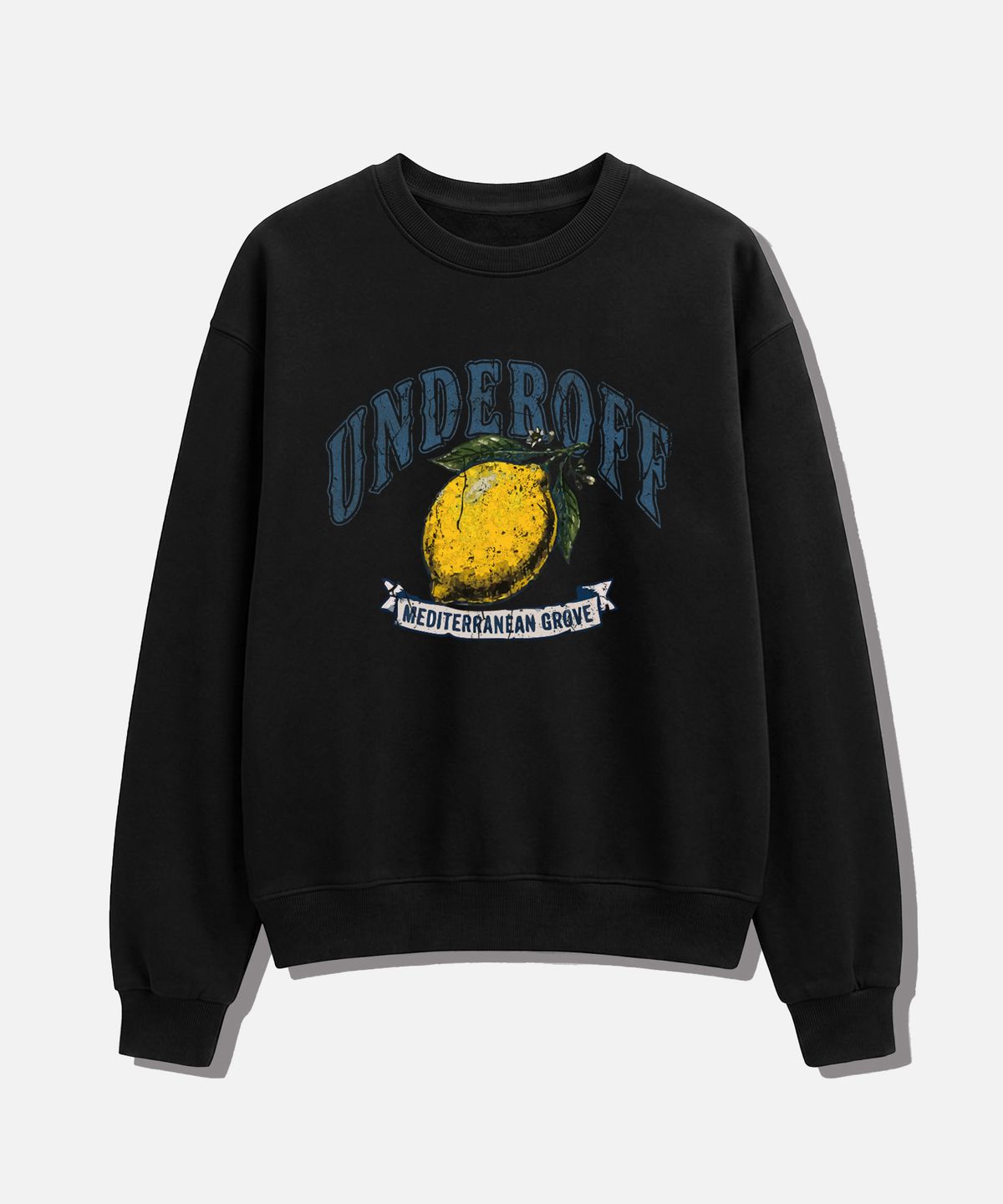 언더오프(UNDEROFF) 크롭 맨투맨 스웨트 빈티지레몬 블랙