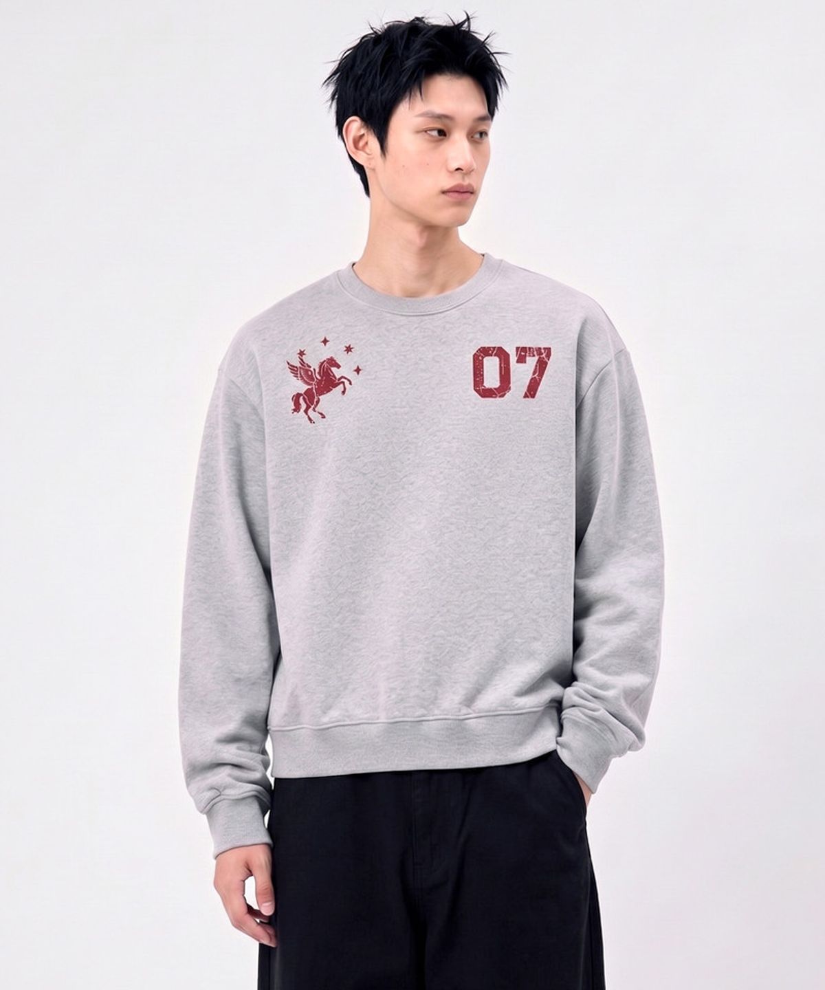 언더오프(UNDEROFF) 크롭 맨투맨 스웨트 세븐유니콘 그레이
