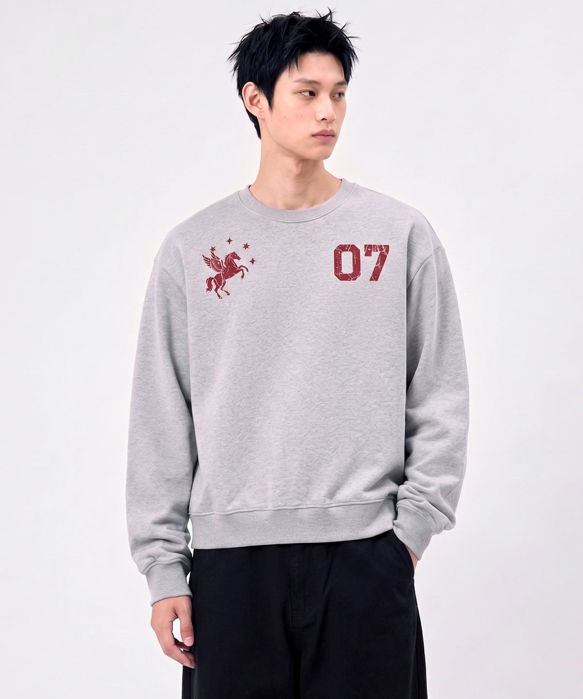언더오프(UNDEROFF) 크롭 맨투맨 스웨트 세븐유니콘 블랙