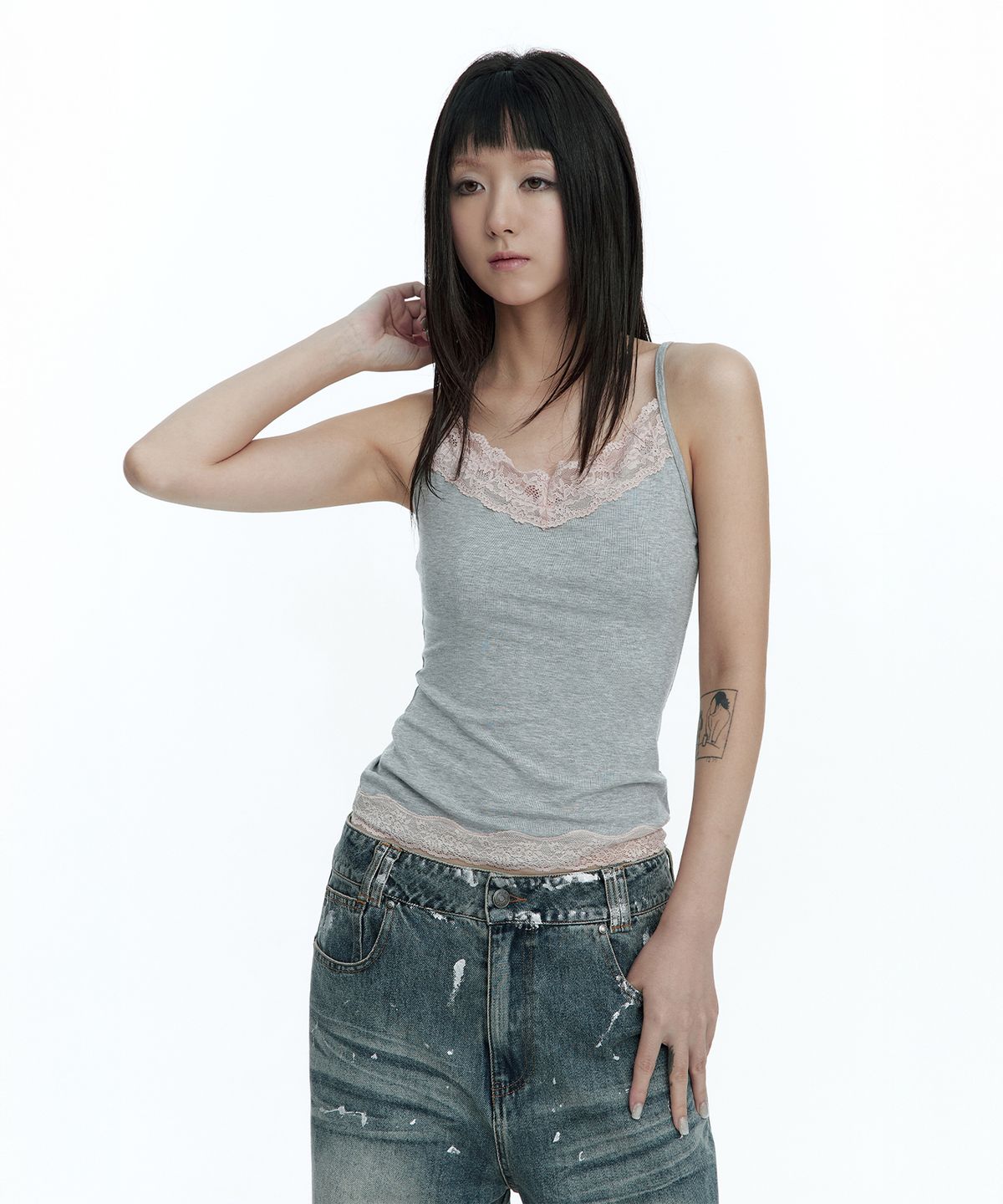 러프넥(ROUGHNECK) Soft Lace Sleeveless Gray