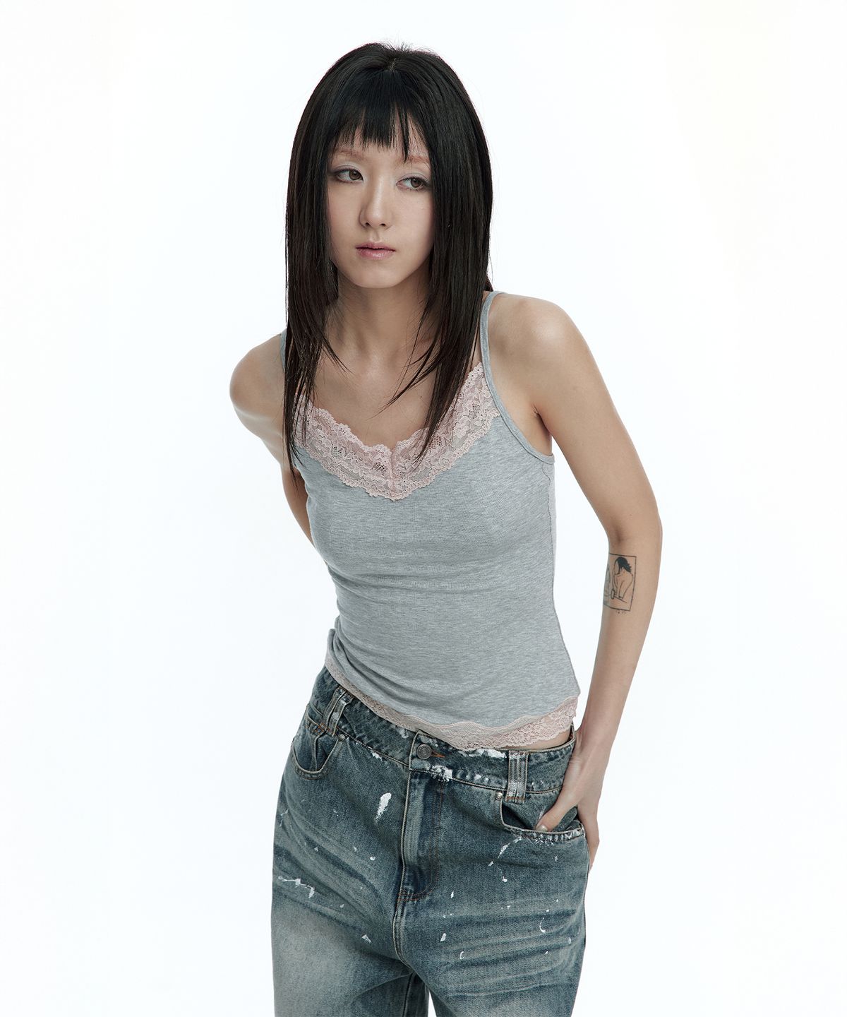 러프넥(ROUGHNECK) Soft Lace Sleeveless Gray