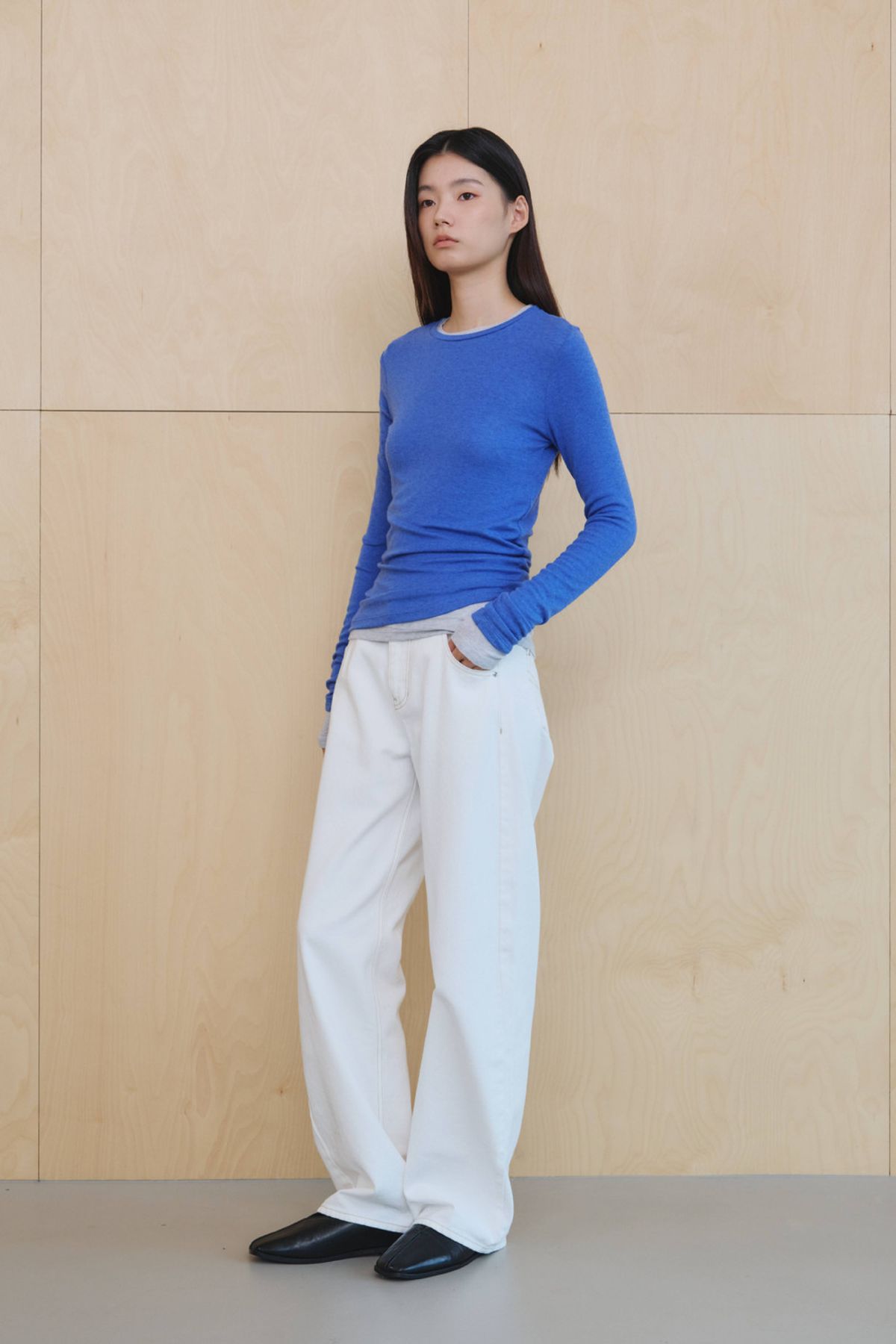 쿠메(KUMÉ) Basic Wool Blend Layering Top, Blue