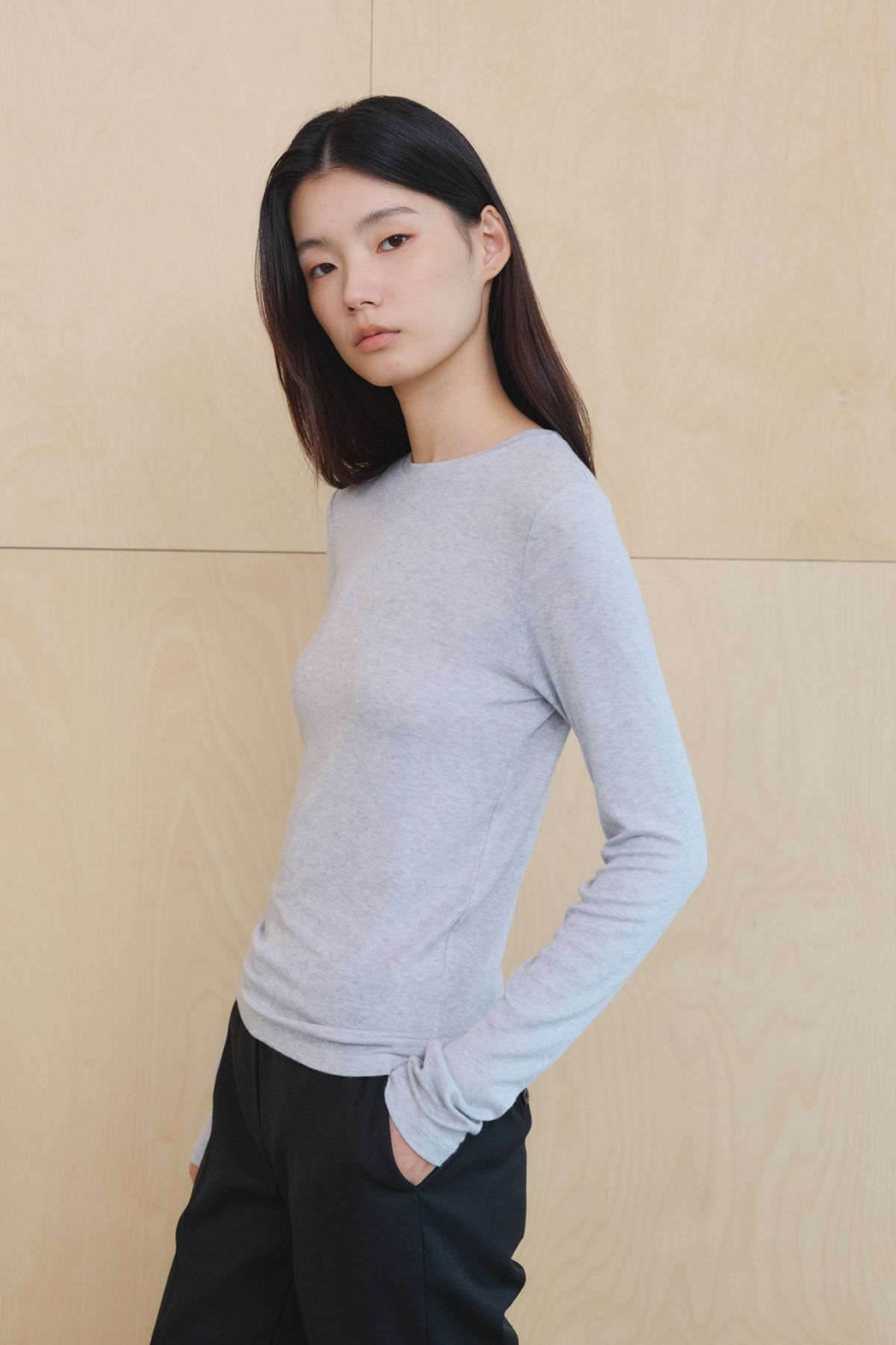 쿠메(KUMÉ) Basic Wool Blend Layering Top, Gray