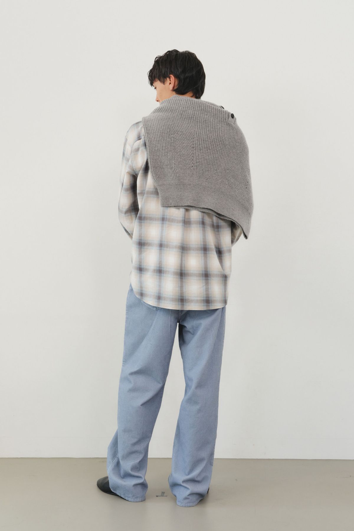쿠메(KUMÉ) Men Cotton Checked Shirt with Embroidered Pocket, Blue