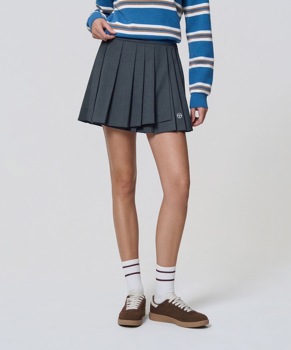 세르지오 타키니(SERGIO TACCHINI) W 클래식 언발란스 플리츠 스커트 (D.Charcoal Grey)