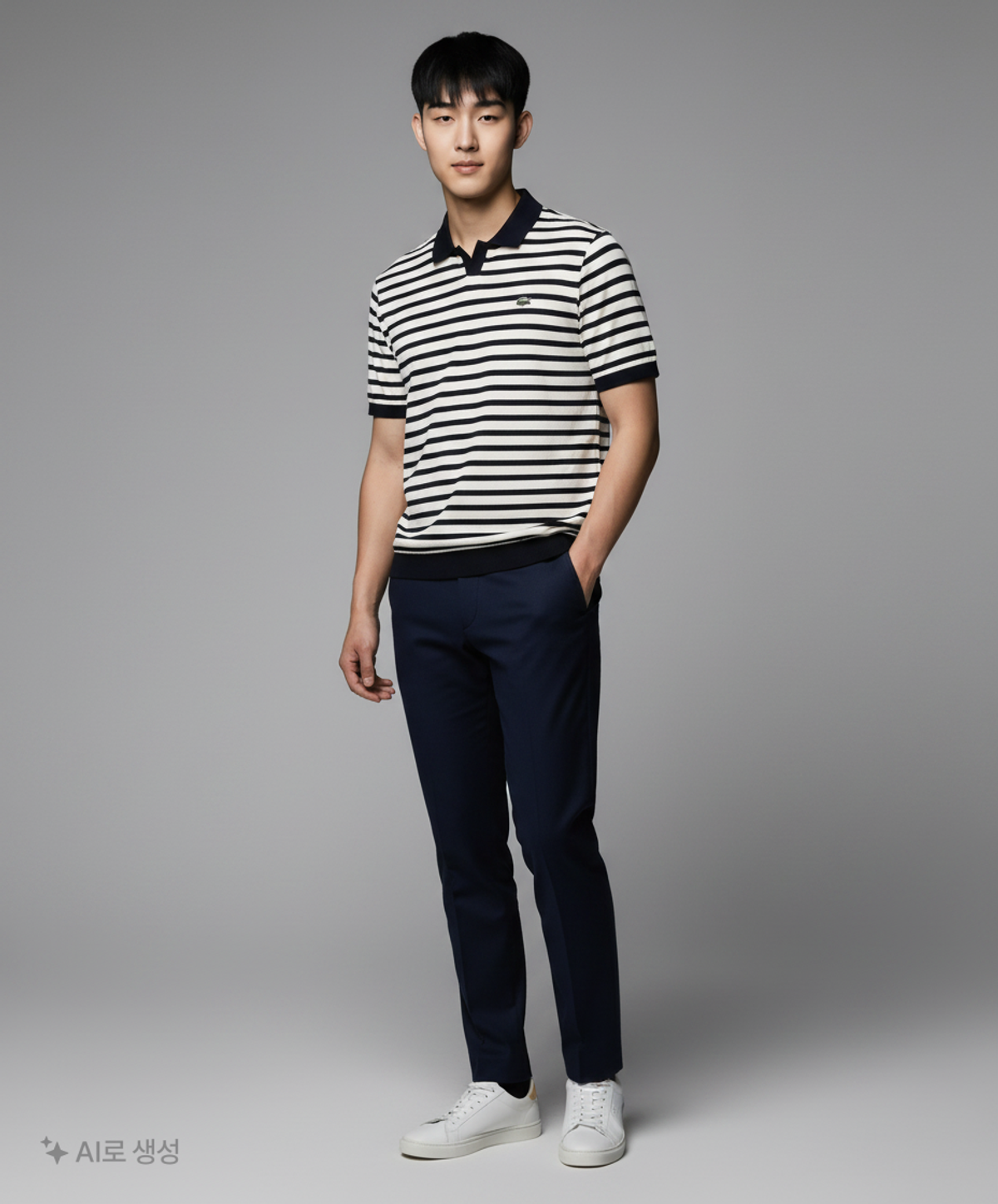 라코스테(LACOSTE) 남성 오픈카라 스트라이프 폴로 [네이비] 4