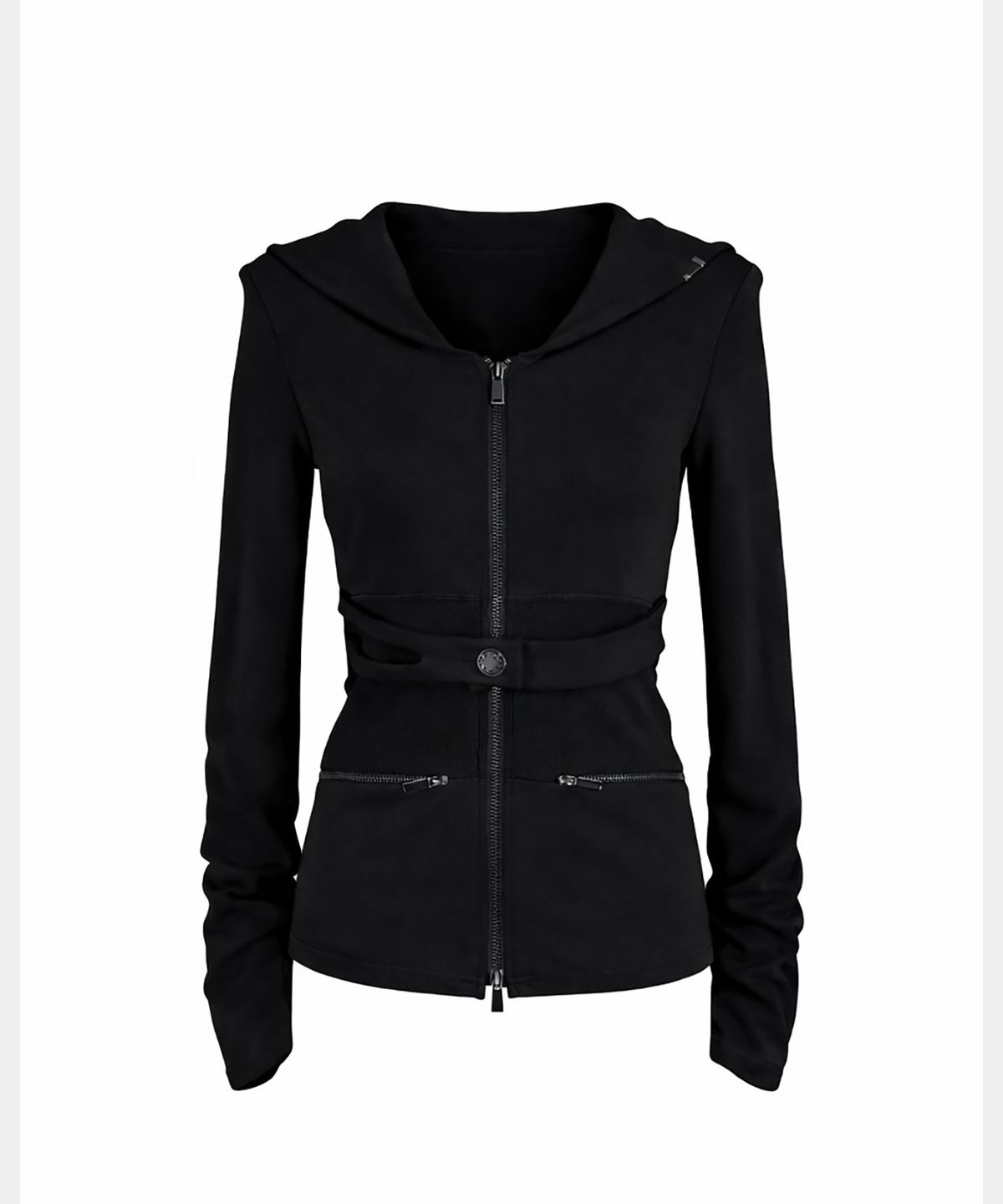 쇠아(SØAR) Cut out banding hoodie zip-up (BLACK)