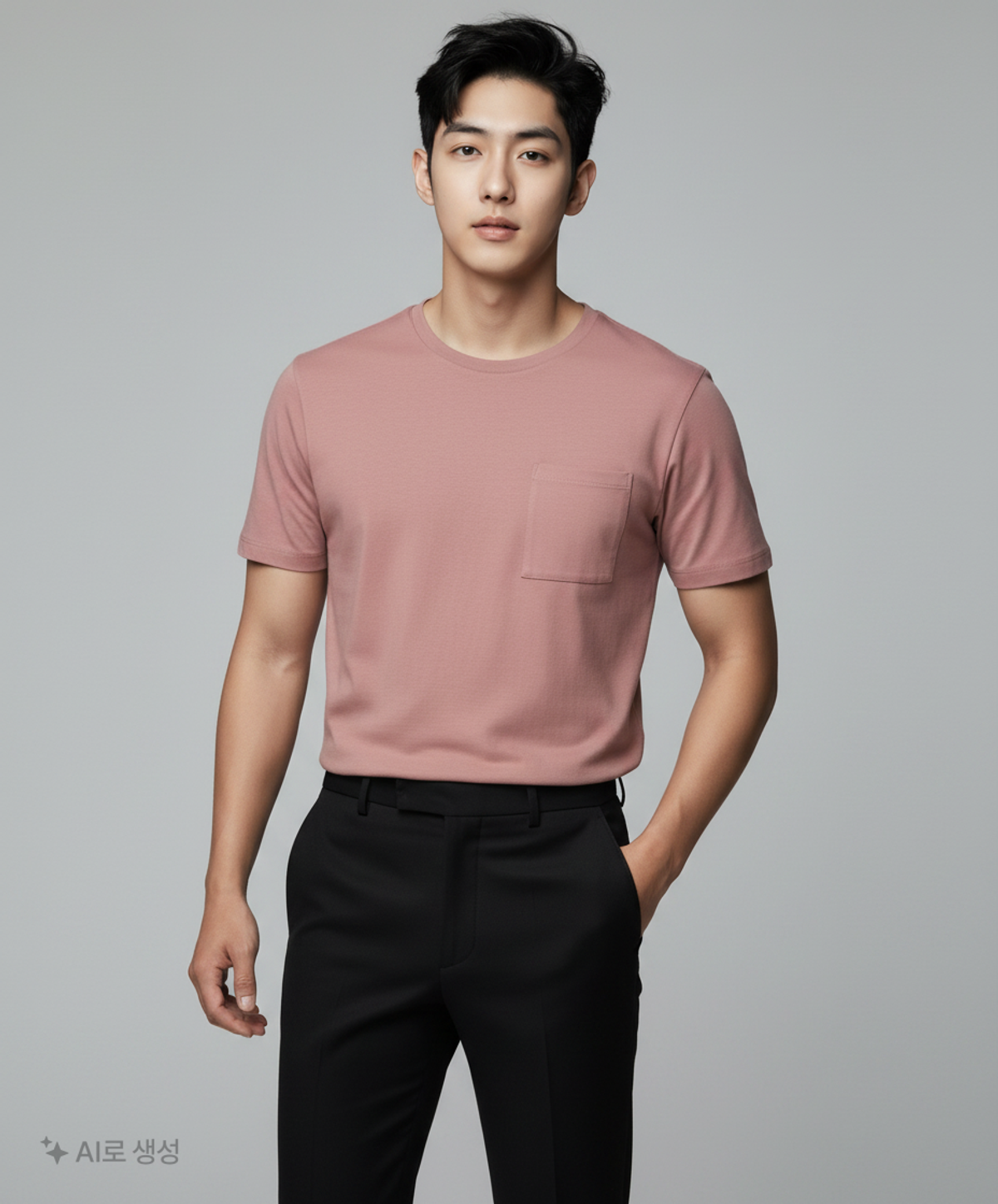 무신사 스탠다드(MUSINSA STANDARD) 릴렉스 핏 크루 넥 포켓 티셔츠 [스모크 핑크] L