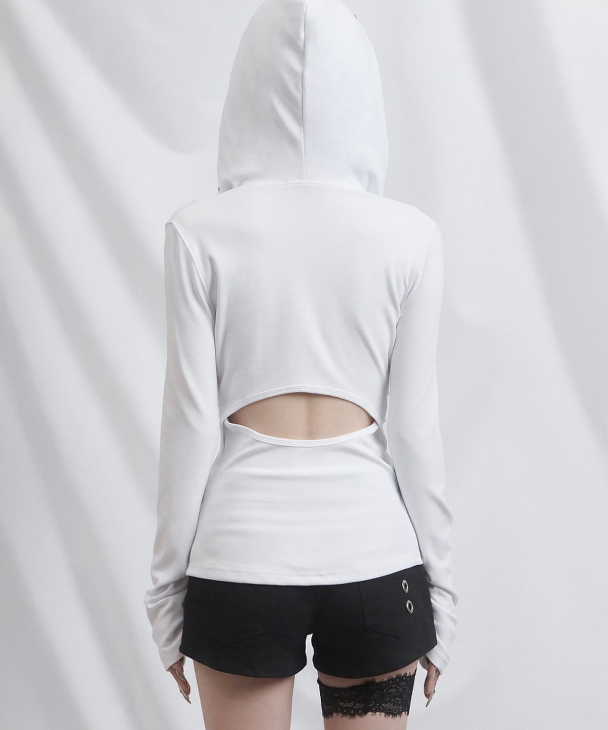 쇠아(SØAR) Cut-out banding hoodie zip-up (WHITE)