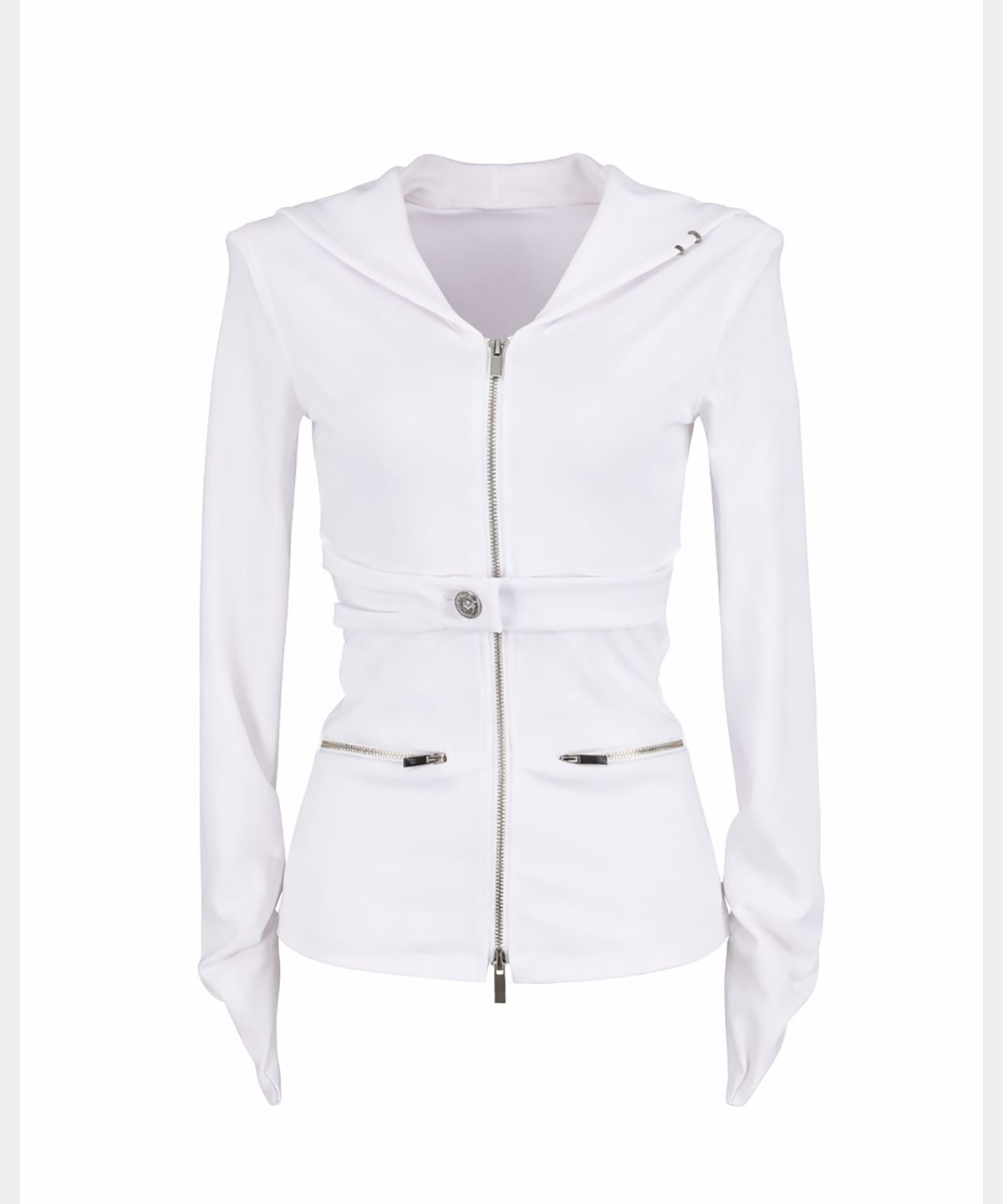 쇠아(SØAR) Cut-out banding hoodie zip-up (WHITE)