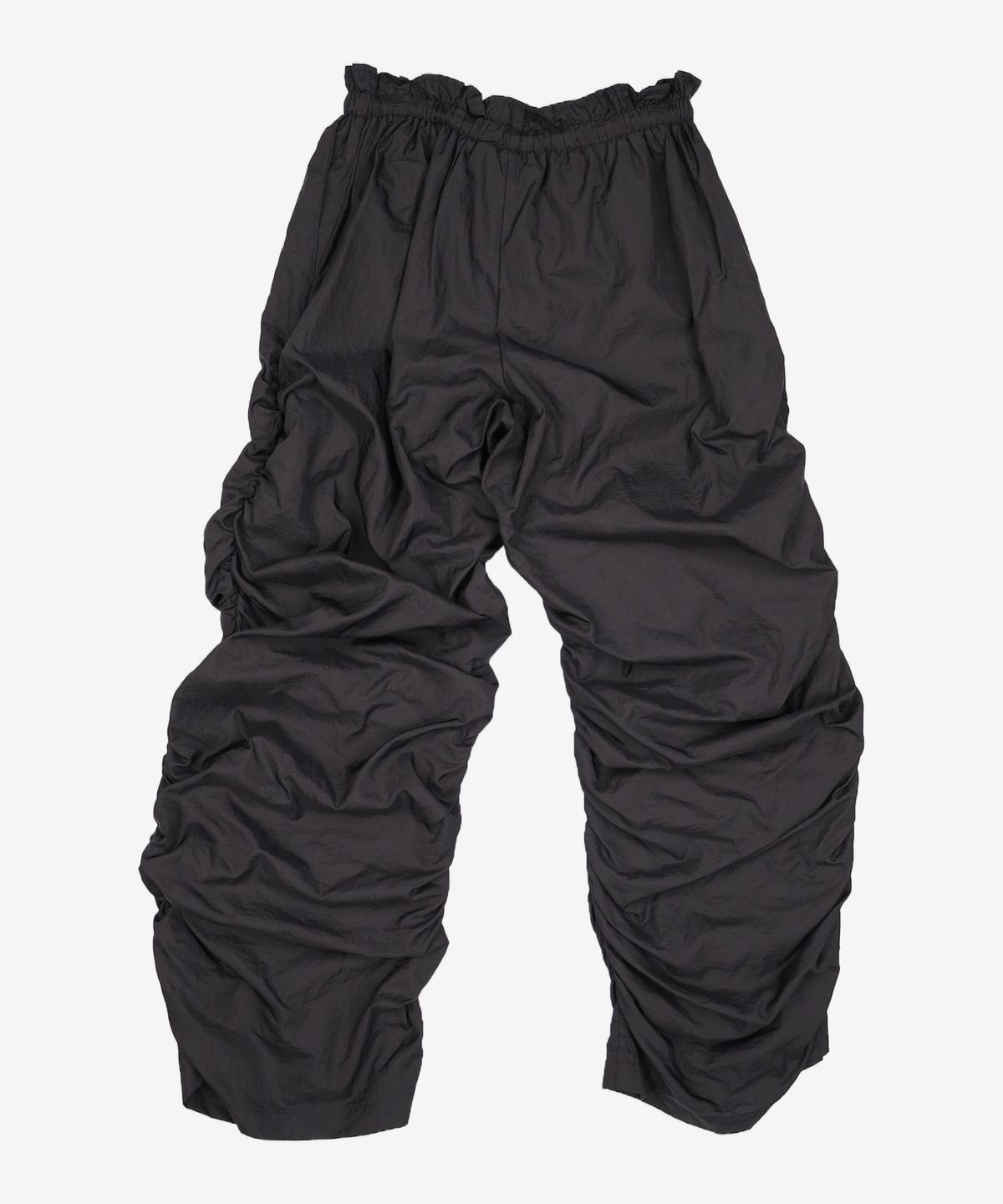 우알롱(WOOALONG) Shirring semi wide parachute pants - BLACK S