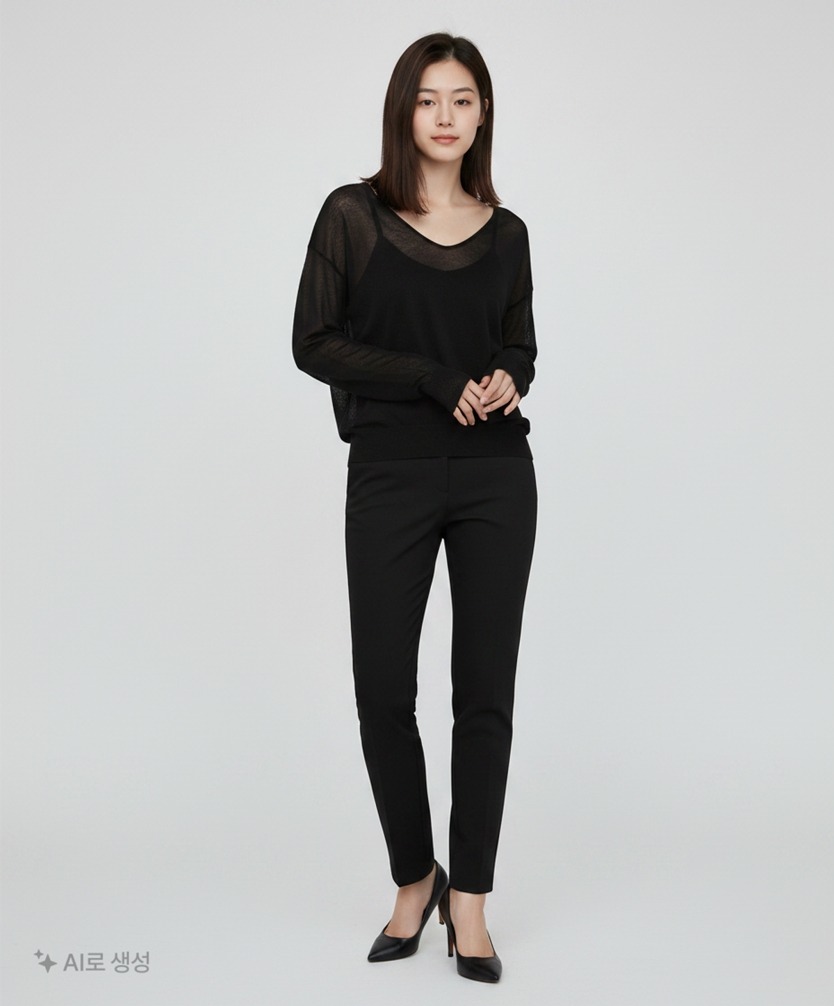 씨타(CITTA) Sheer Deep V-neck Knit_CTK272(Black) XL
