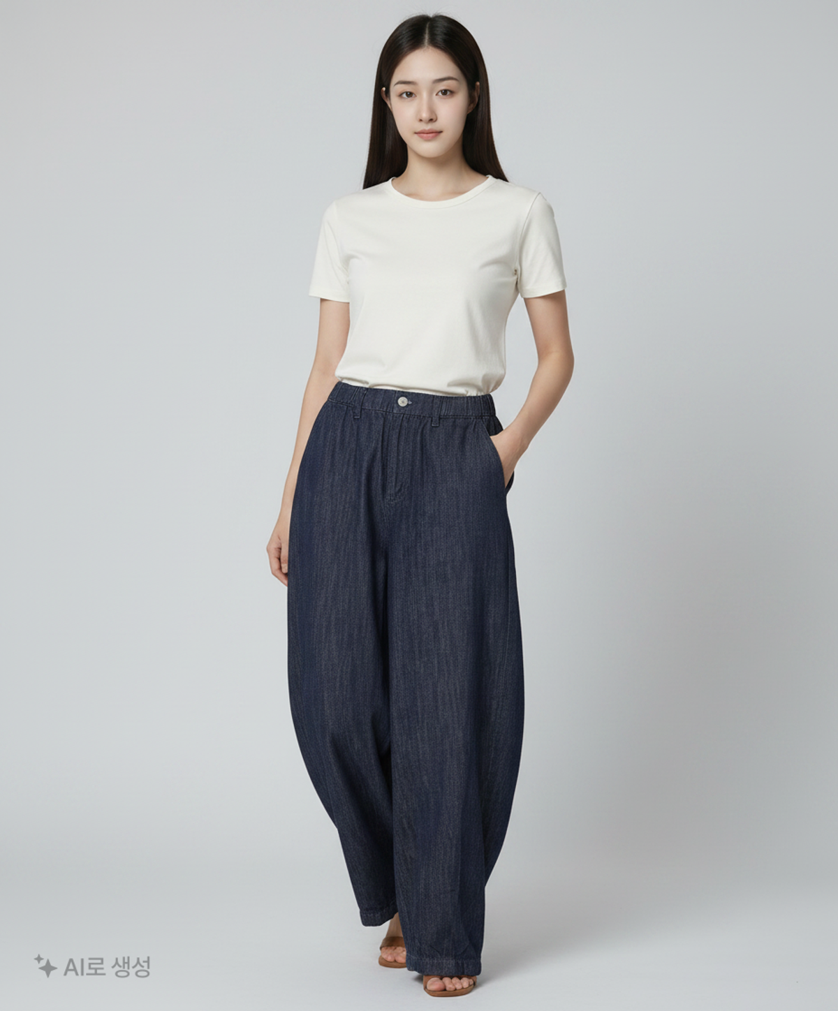 무신사 스탠다드(MUSINSA STANDARD) 린넨 라이크 벌룬 데님 팬츠 [딥 인디고] 26
