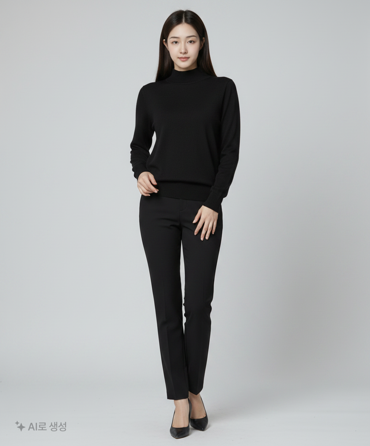 무신사 스탠다드(MUSINSA STANDARD) 메리노 울 블렌드 하이게이지 모크 넥 니트 [블랙] S