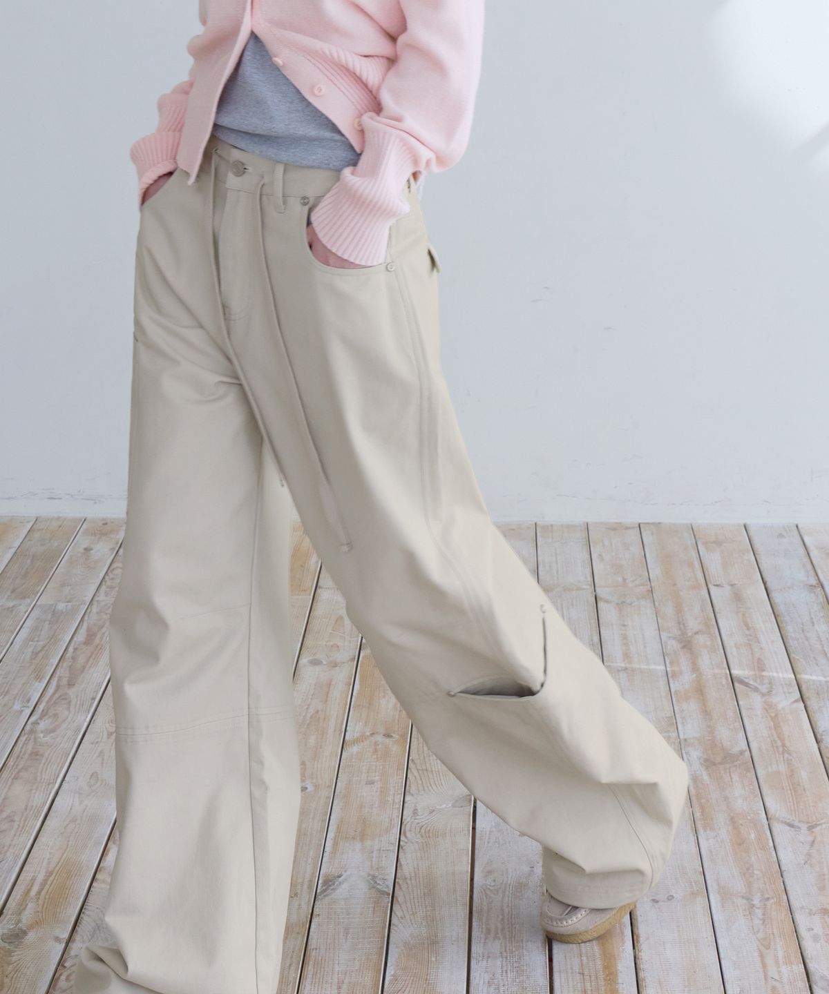 런던다다(LONDONDADA) String Cargo Chino Pants, BEIGE