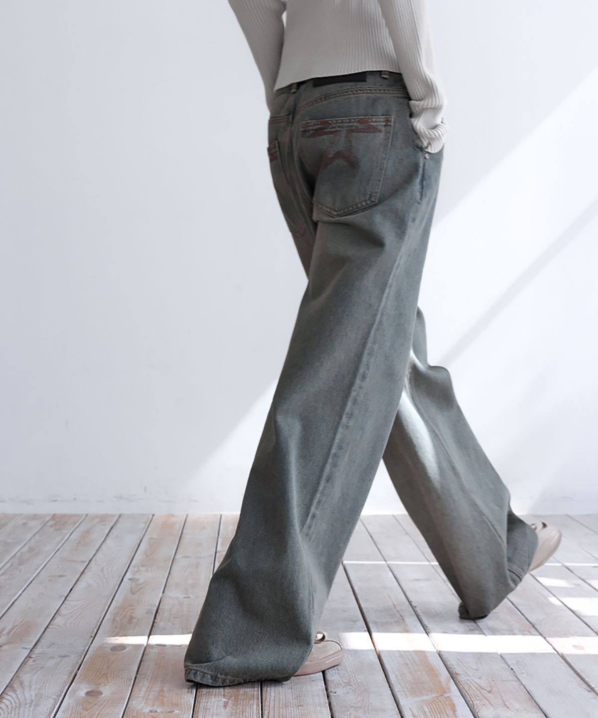 런던다다(LONDONDADA) Low-Rise Wide Jeans, KHAKI BLUE