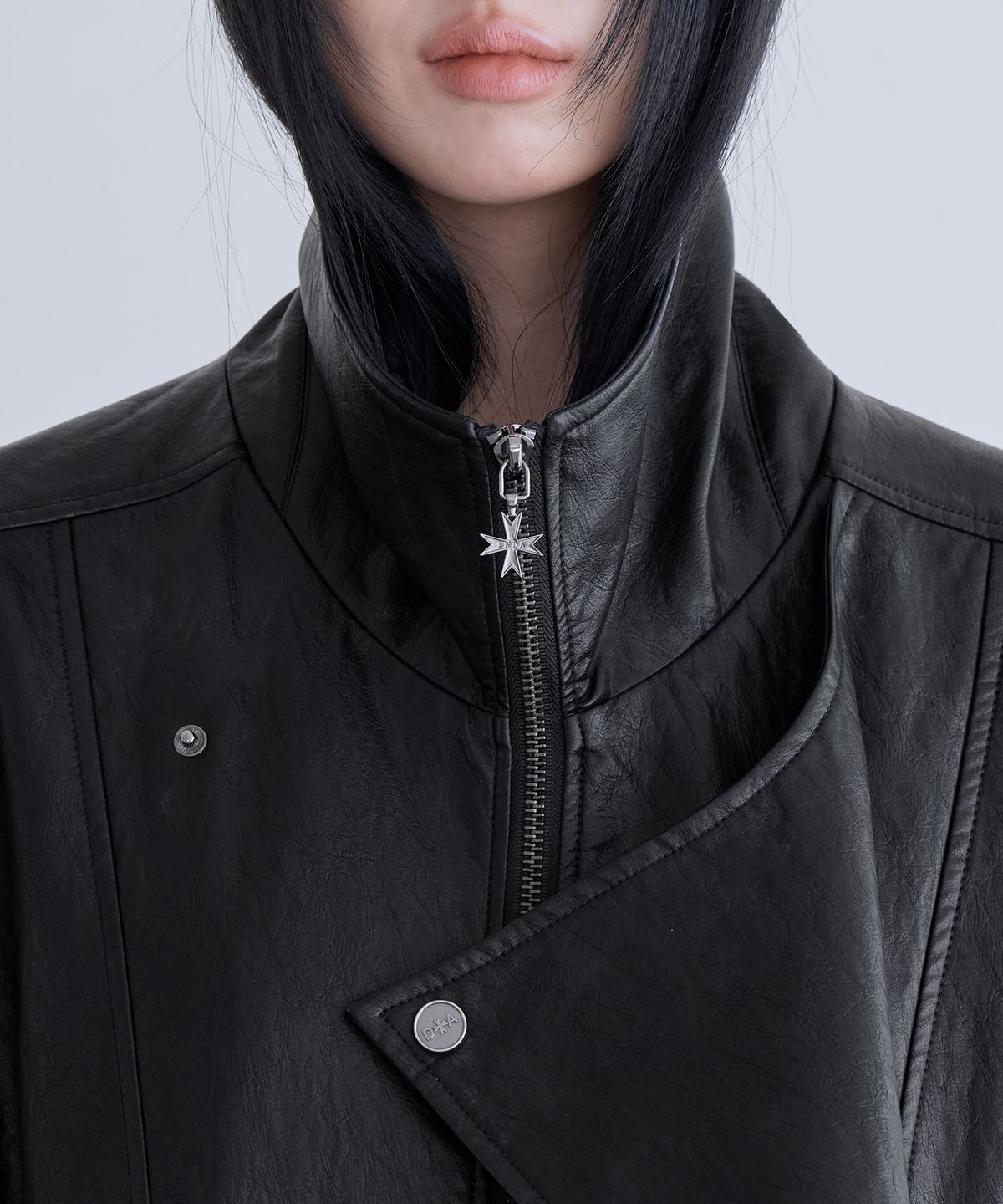 런던다다(LONDONDADA) Belted Oversized Leather Jacket, BLACK