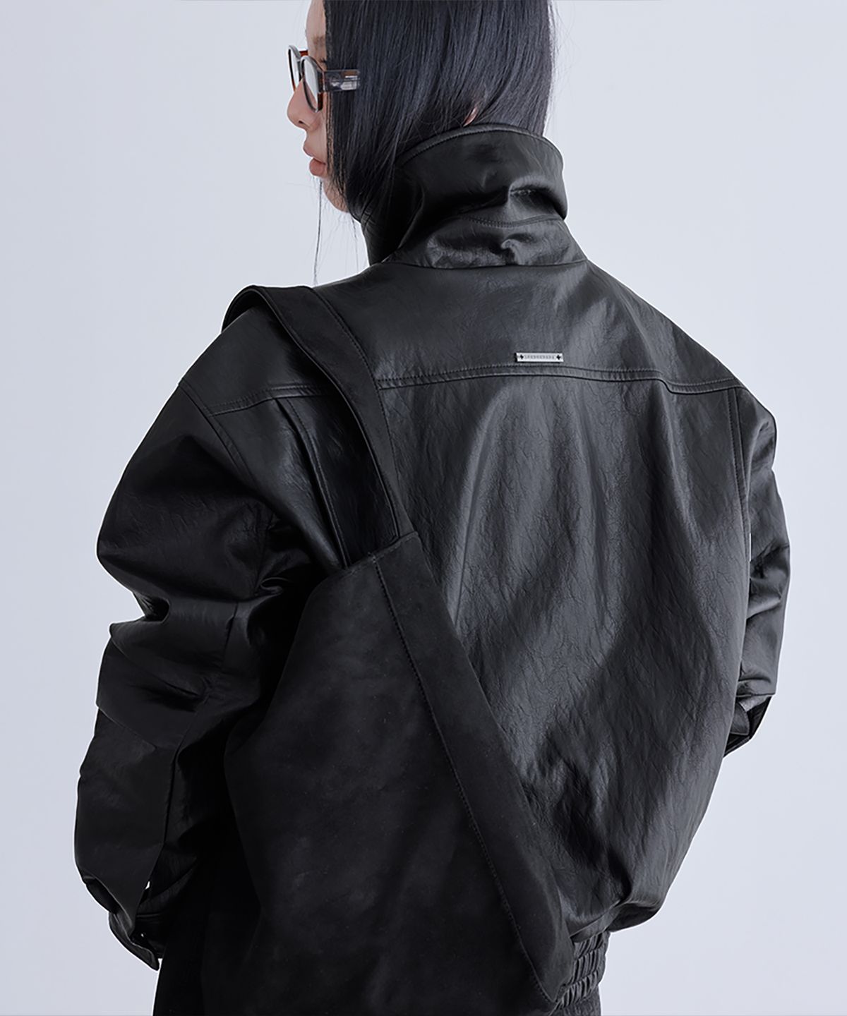 런던다다(LONDONDADA) Belted Oversized Leather Jacket, BLACK