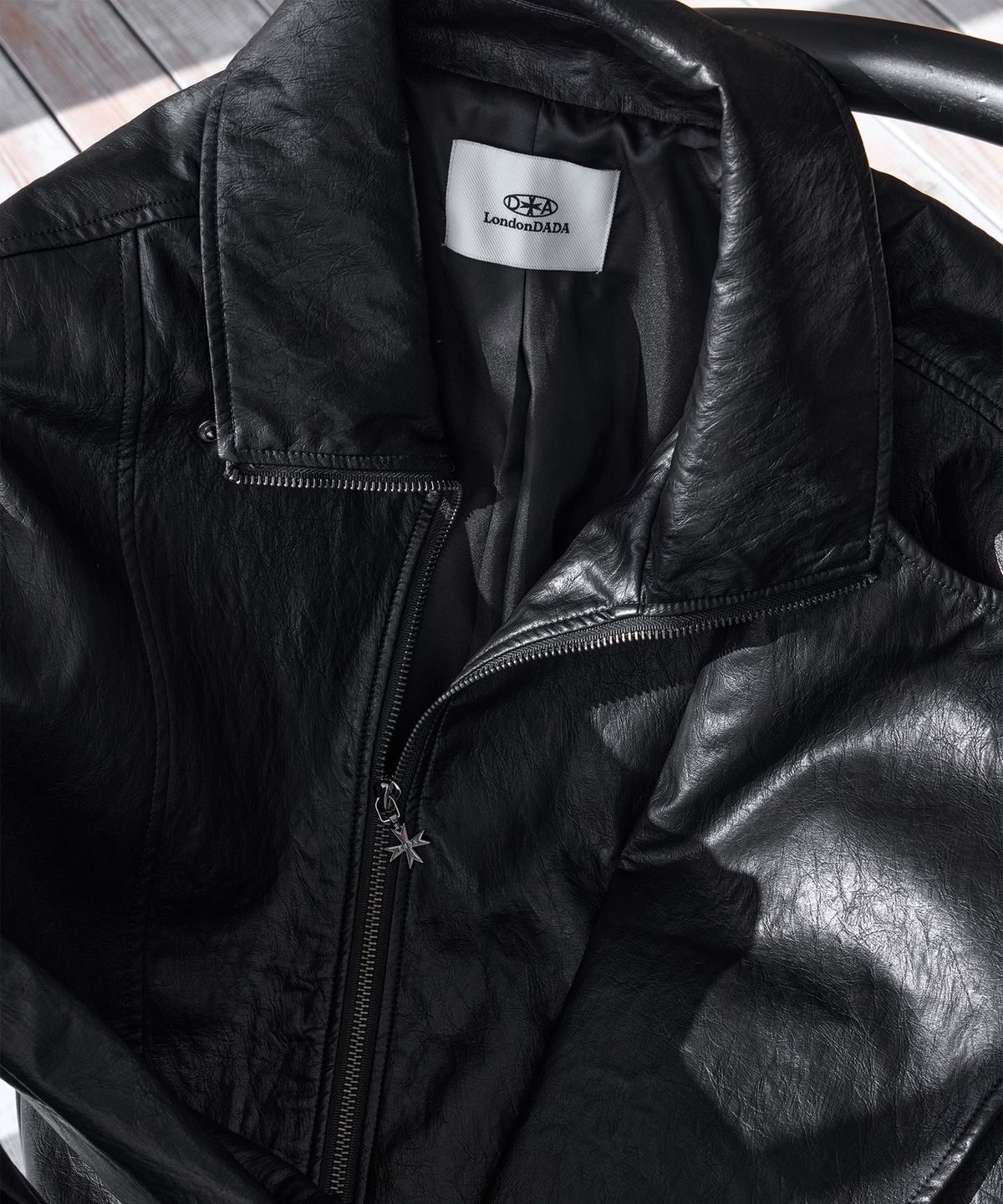 런던다다(LONDONDADA) Belted Oversized Leather Jacket, BLACK