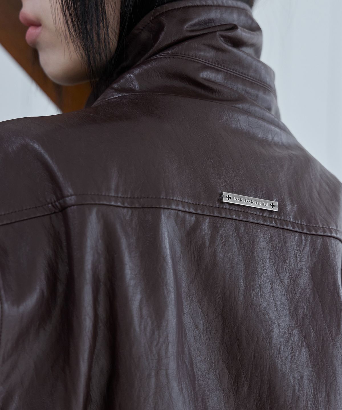 런던다다(LONDONDADA) Belted Oversized Leather Jacket, BROWN