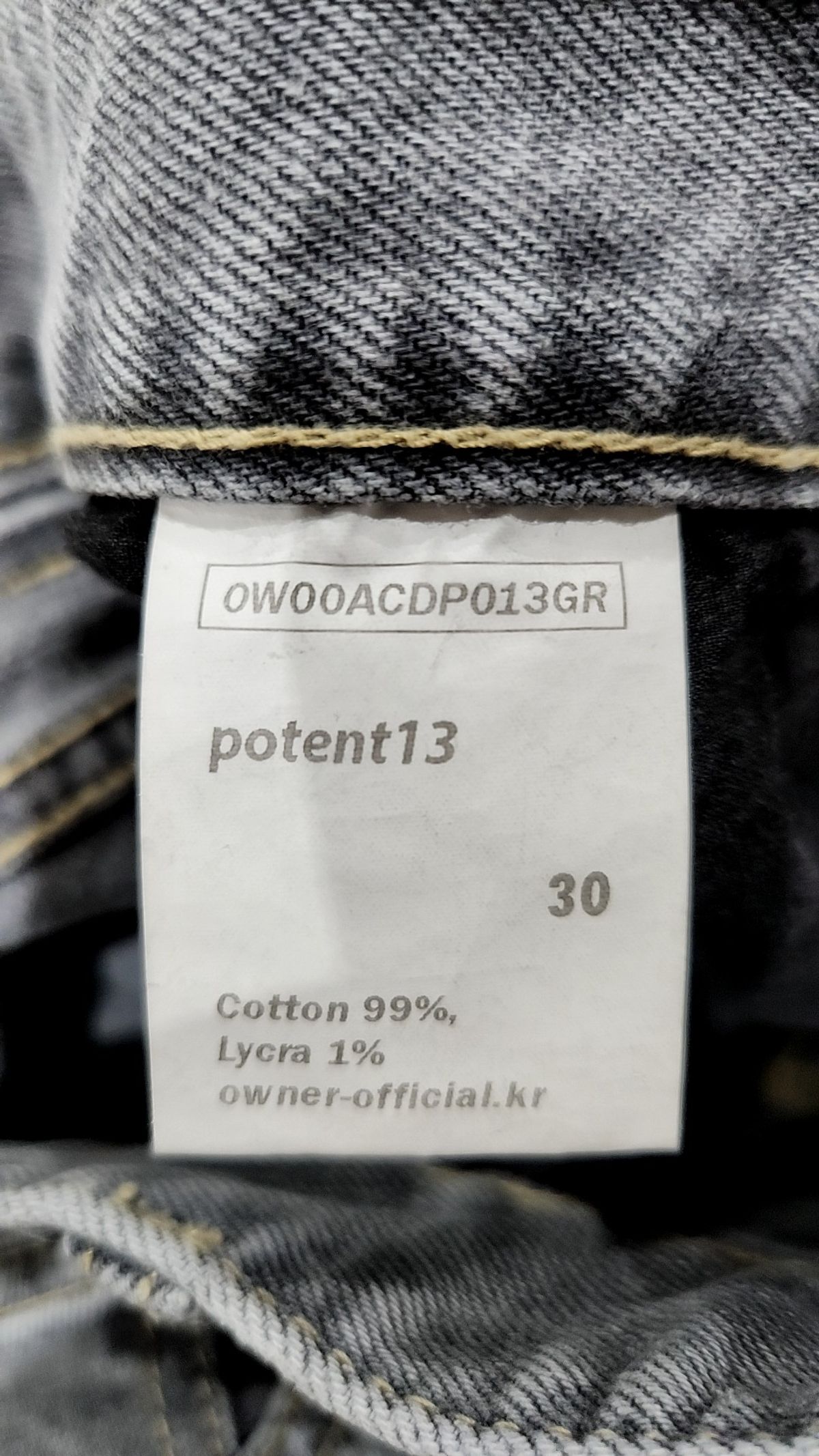 오너(OWNER) Straight fit premium jeans gray [Turkey denim] 30