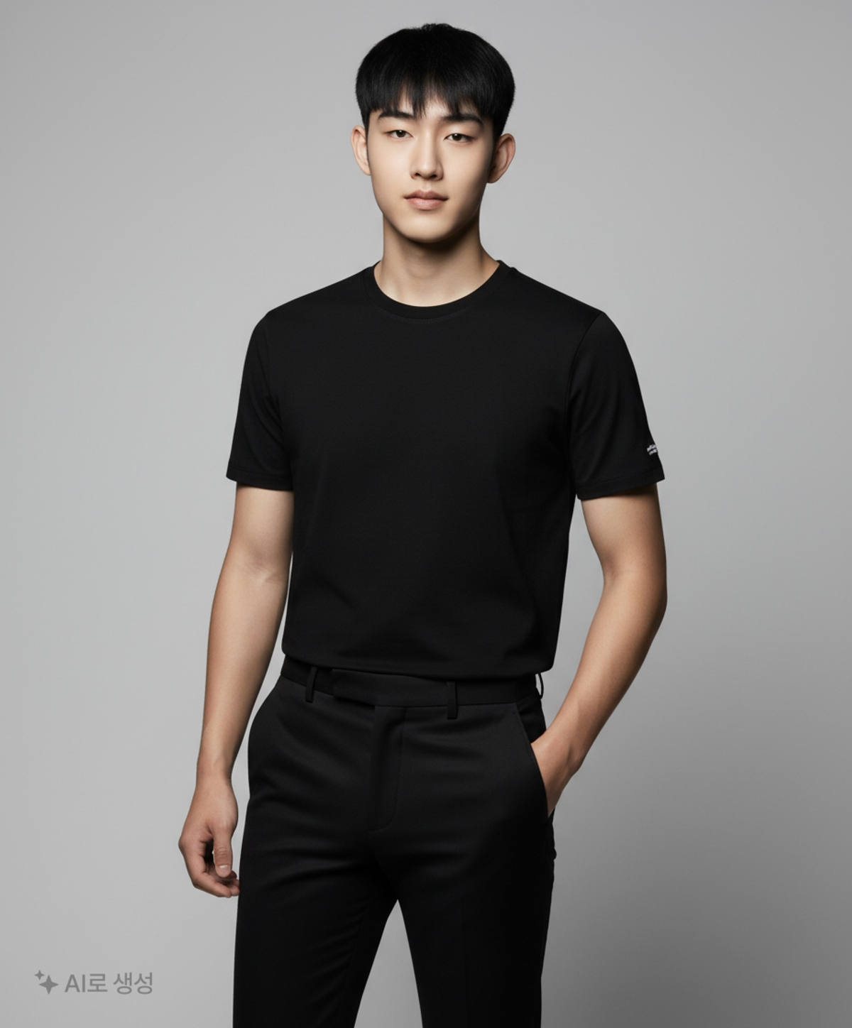 멜란지 마스터(MELANGE MASTER) 스탠다드 크루 넥 티셔츠 - 블랙 L