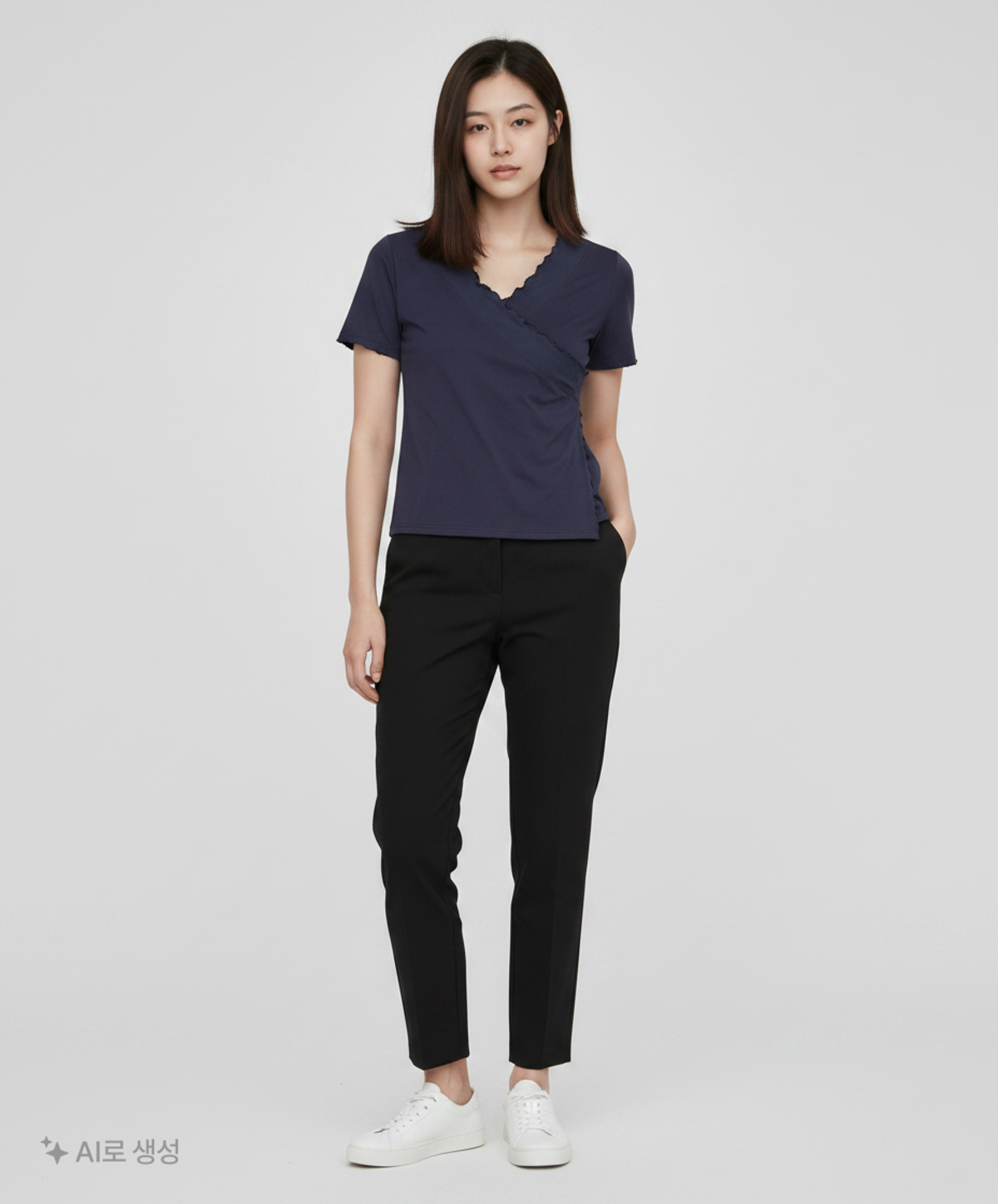 엽페(YUPPE) SHIRRING POINT T-SHIRT_NAVY FREE