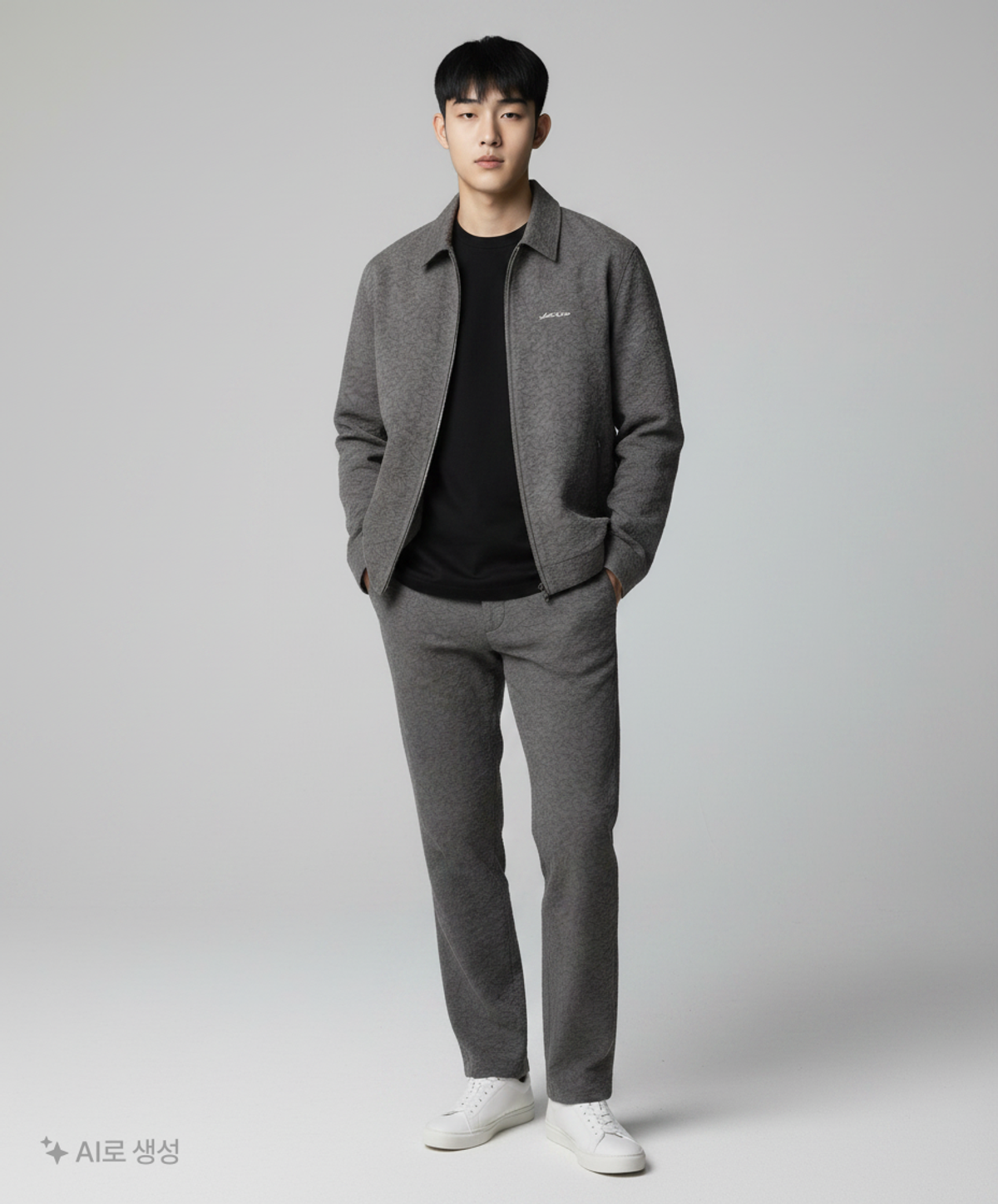 예스아이씨(YESEYESEE) Abstract Jacquard Zip Jacket Charcoal L