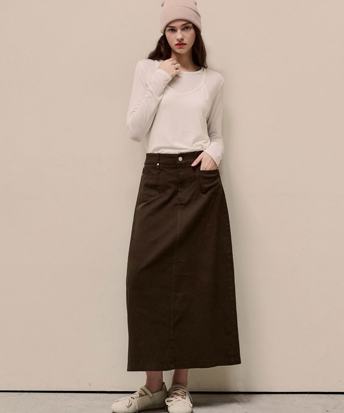 루시다(LUSIDA) A라인 코튼 뒷밴딩 스커트_2 Colors