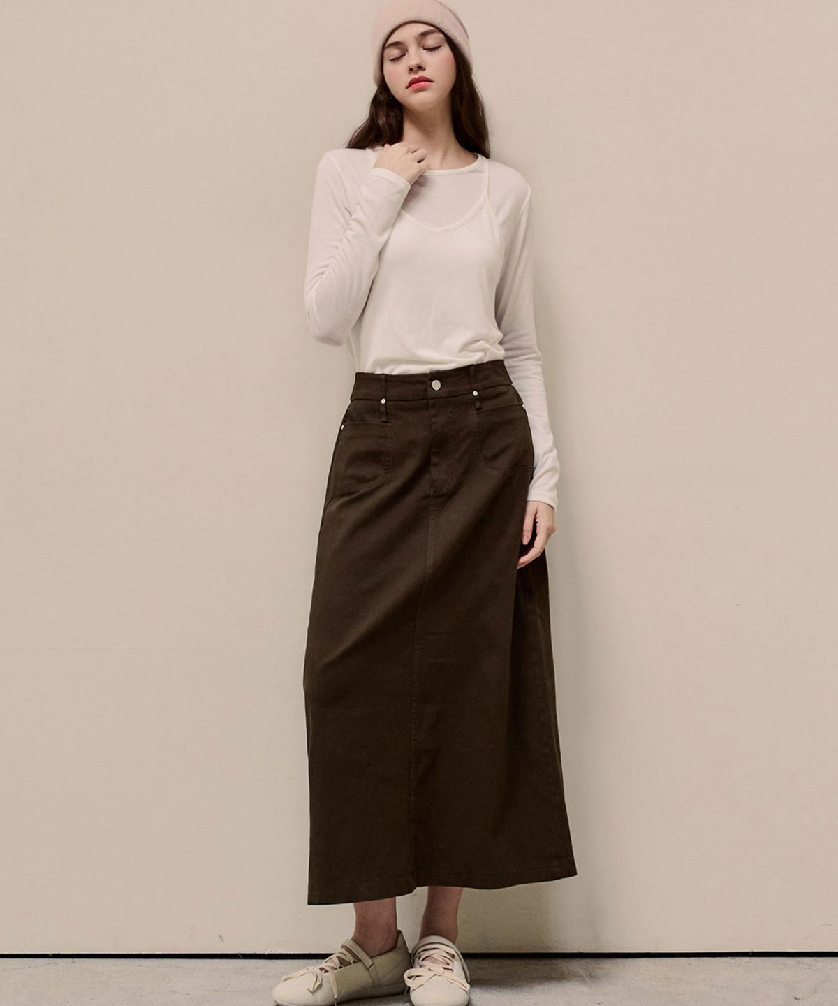 루시다(LUSIDA) A라인 코튼 뒷밴딩 스커트_2 Colors