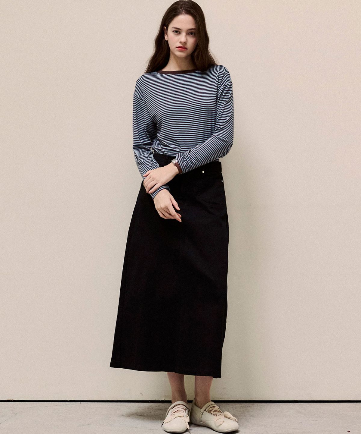 루시다(LUSIDA) A라인 코튼 뒷밴딩 스커트_2 Colors