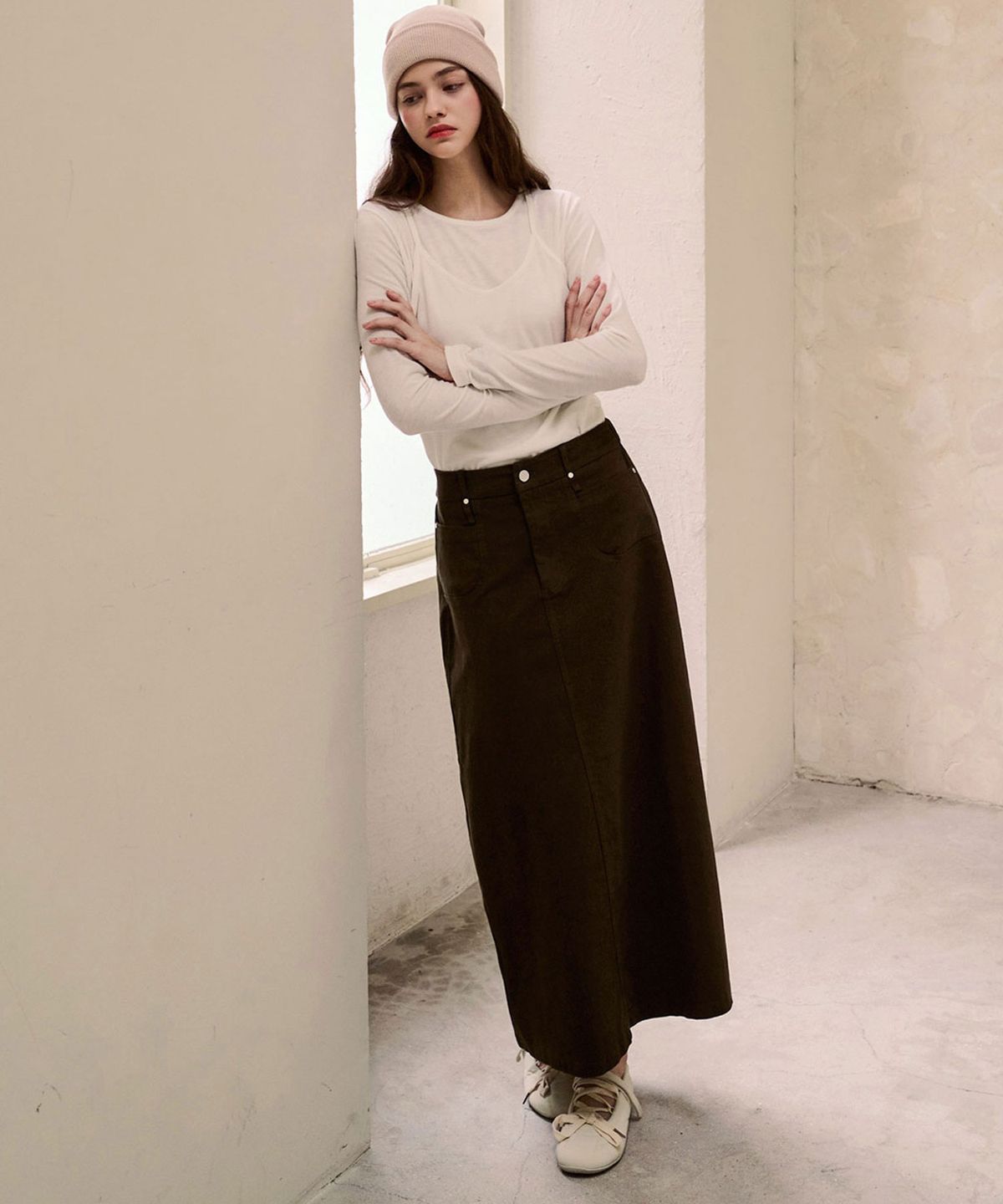 루시다(LUSIDA) A라인 코튼 뒷밴딩 스커트_2 Colors