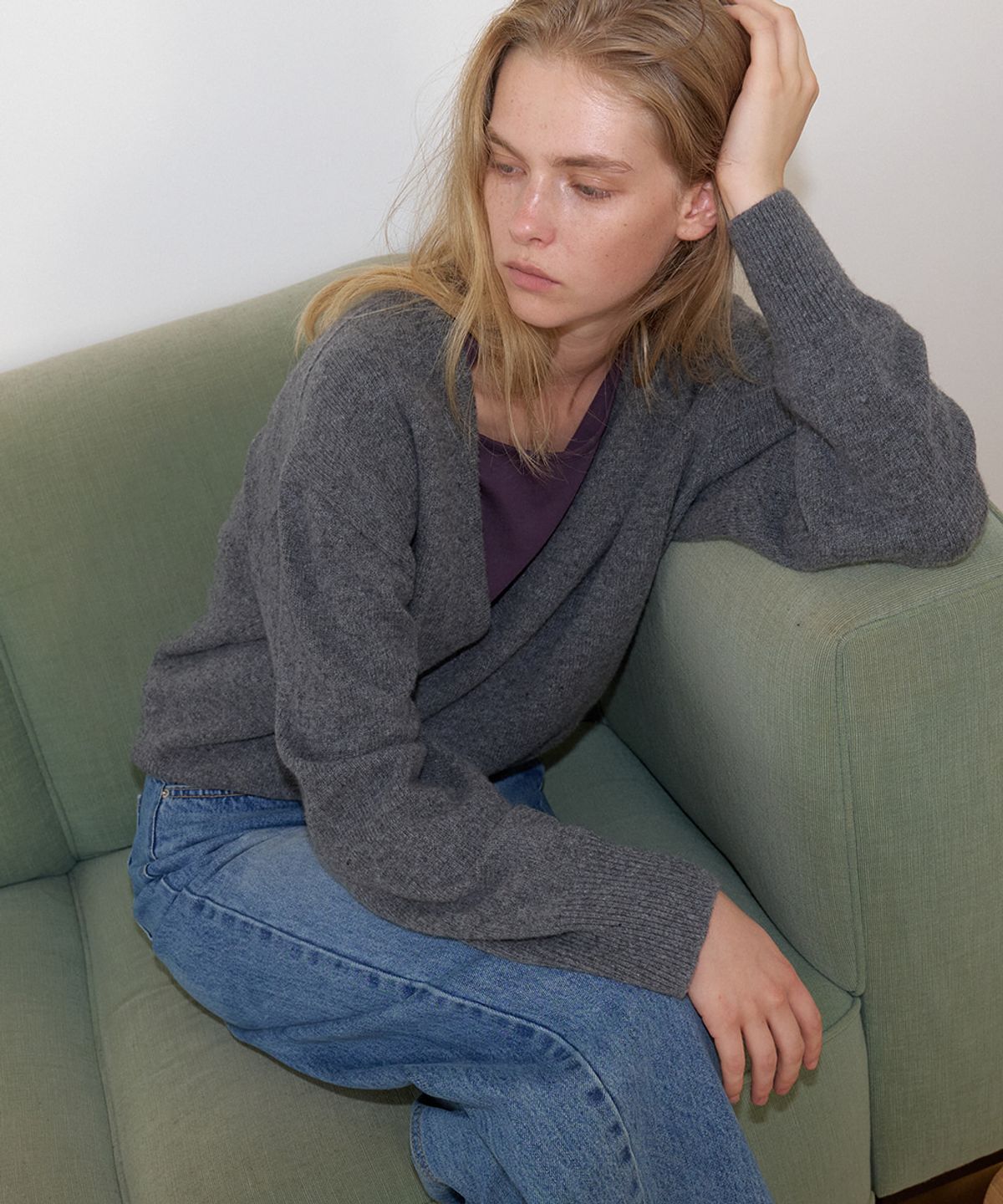 프리버07(FRIVER07) Merino wool deep v-neck knit [FRFA06NT05]_Gray
