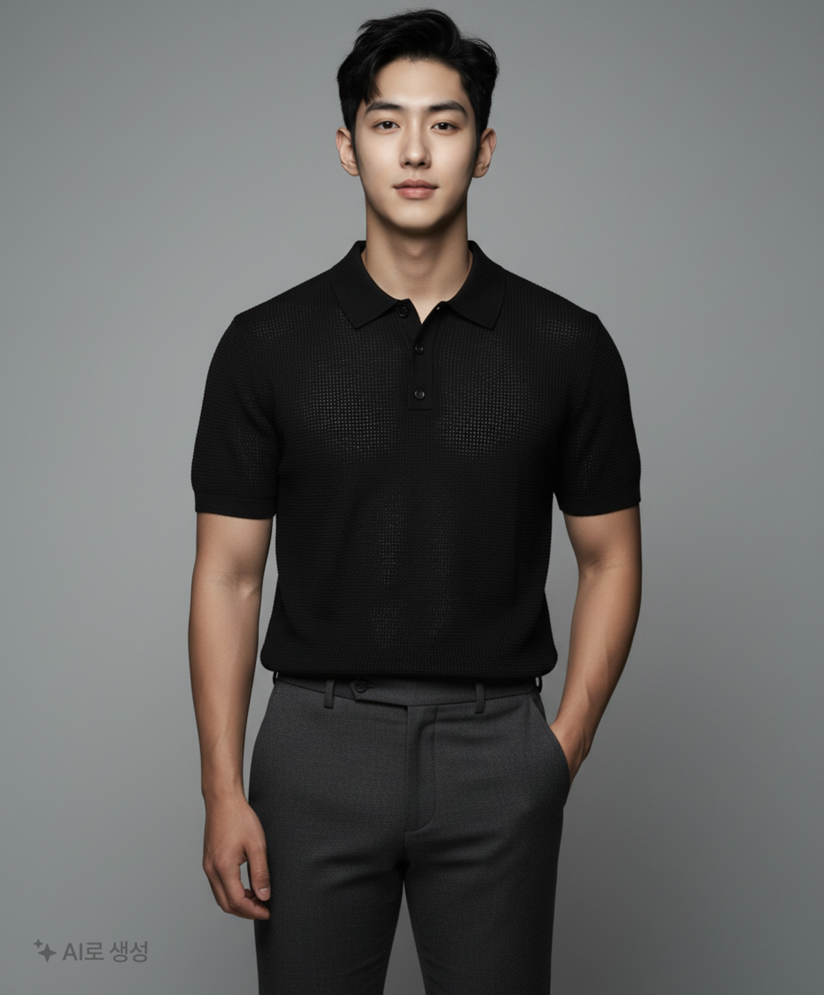 무신사 스탠다드(MUSINSA STANDARD) 크로셰 니티드 폴로 셔츠 [블랙] L
