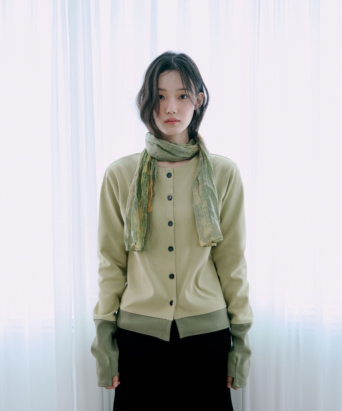 겹겹(GYEOP GYEOP) DOUBLE SLEEVE LONG CARDIGAN OLIVE