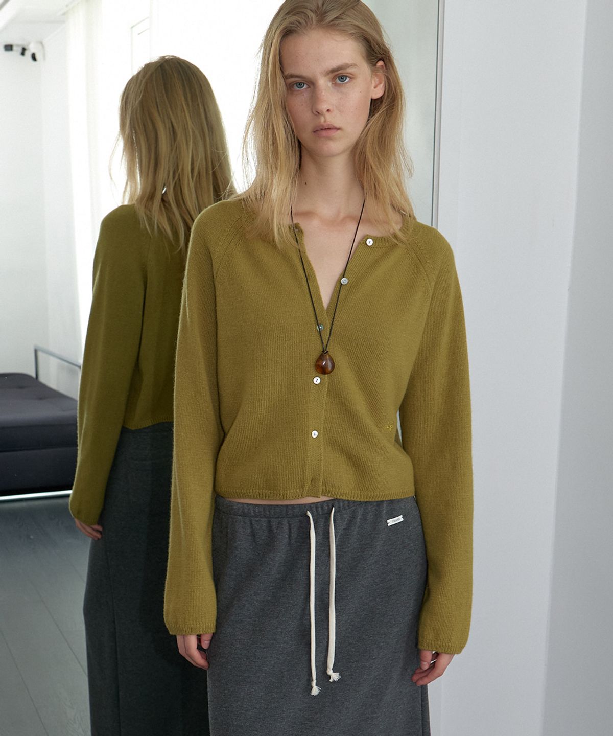 프리버07(FRIVER07) Wool round knit cardigan [FRFA06CD02]_Olive