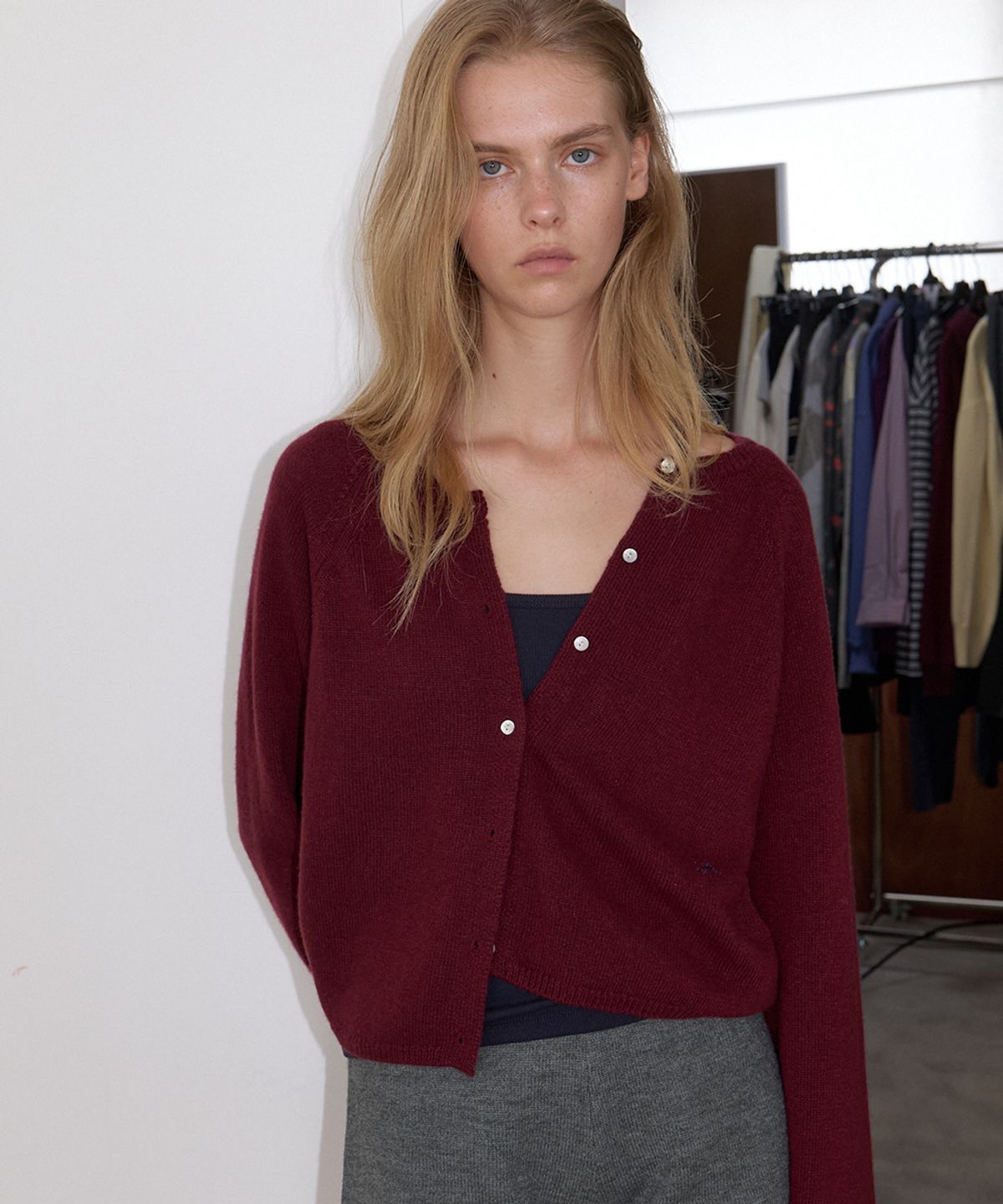 프리버07(FRIVER07) Wool round knit cardigan [FRFA06CD03]_Wine
