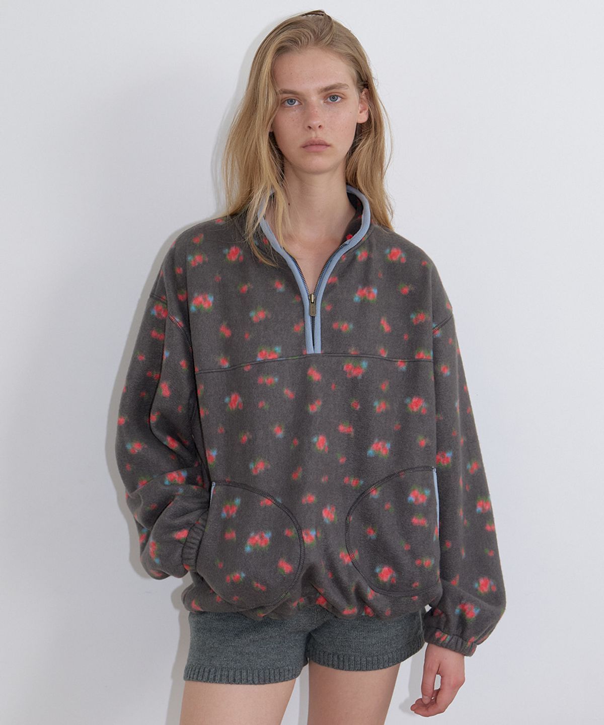 프리버07(FRIVER07) Floral fleece half zip-up [FRFA06LT11]_Charcoal