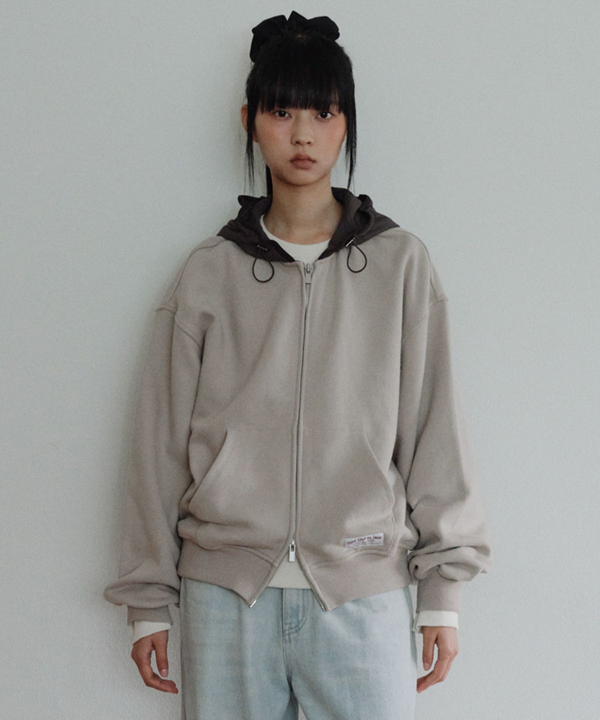 엔오르 스튜디오(ENOR STUDIO) [CORE] OVERSIZED TWO-TONE ZIP-UP HOODIE - BEIGE