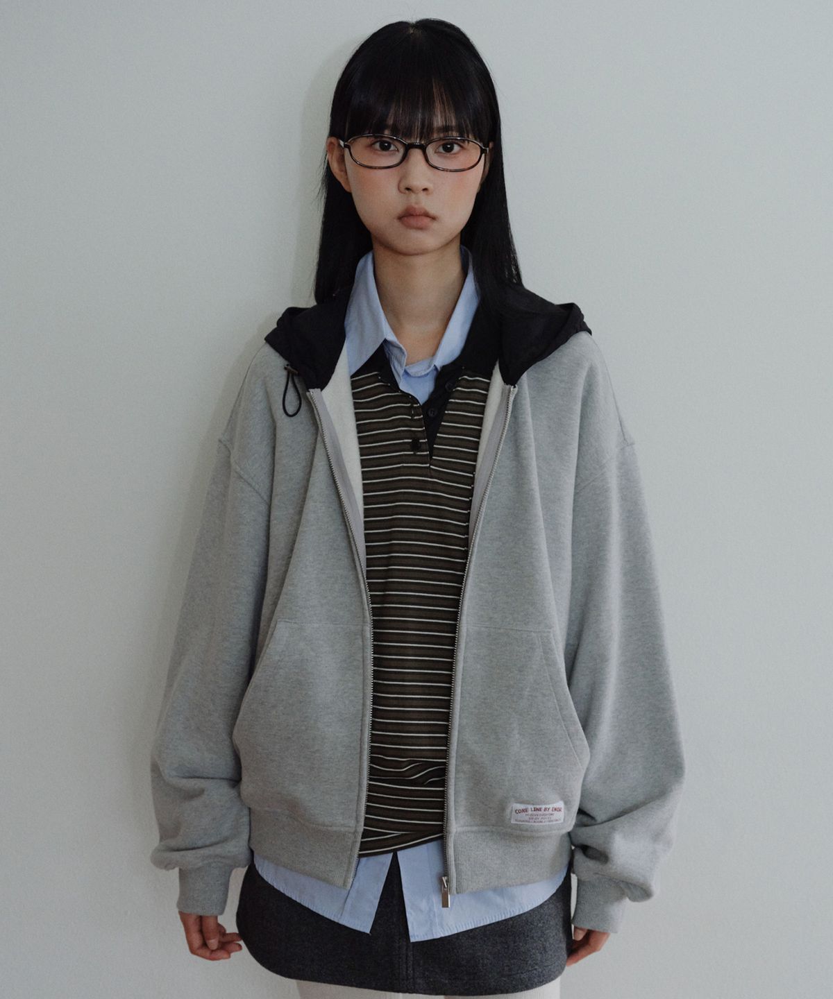 엔오르 스튜디오(ENOR STUDIO) [CORE] OVERSIZED TWO-TONE ZIP-UP HOODIE - GREY