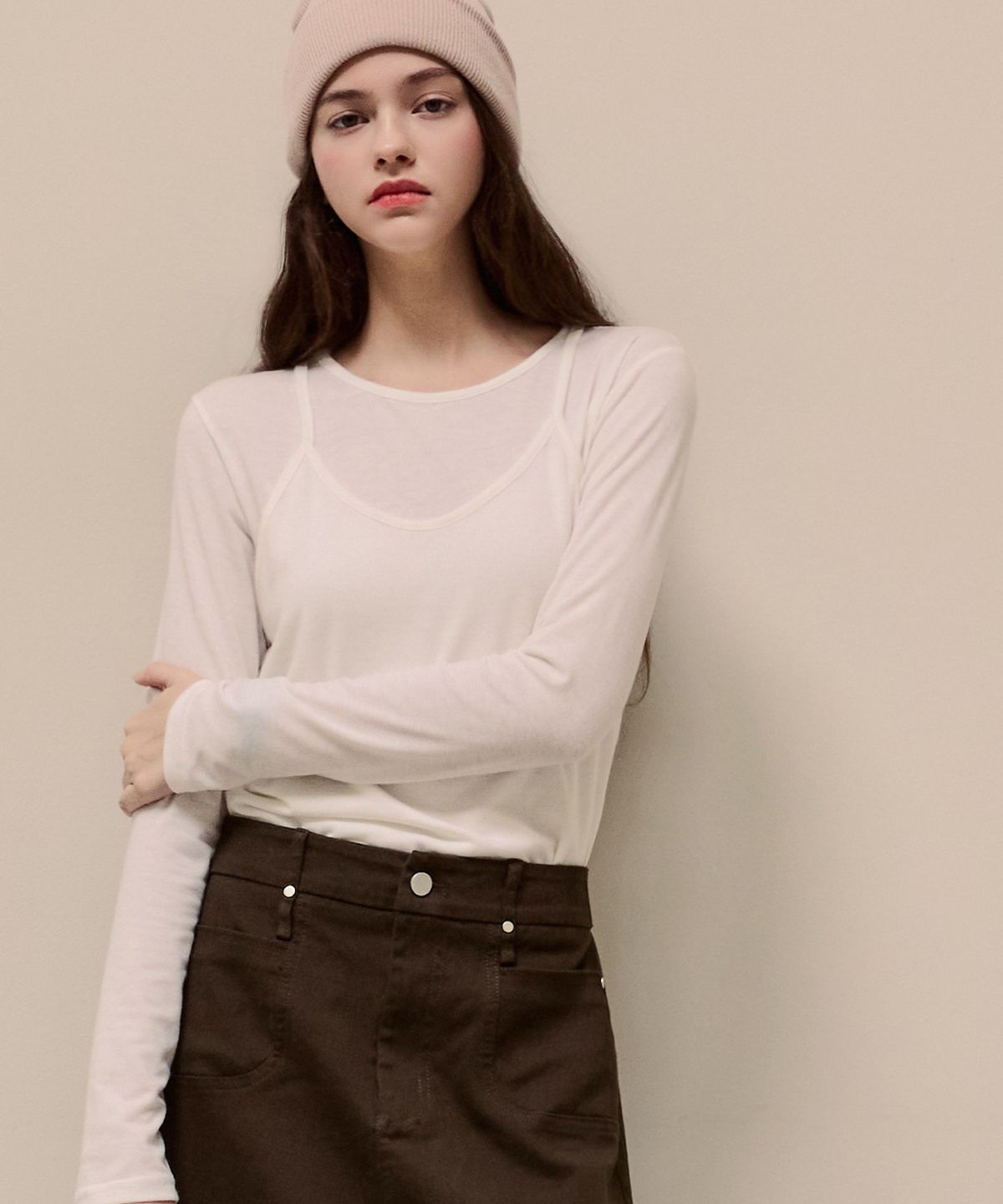 루시다(LUSIDA) 레이어드 홀터넥 슬리브리스 탑_3 Colors